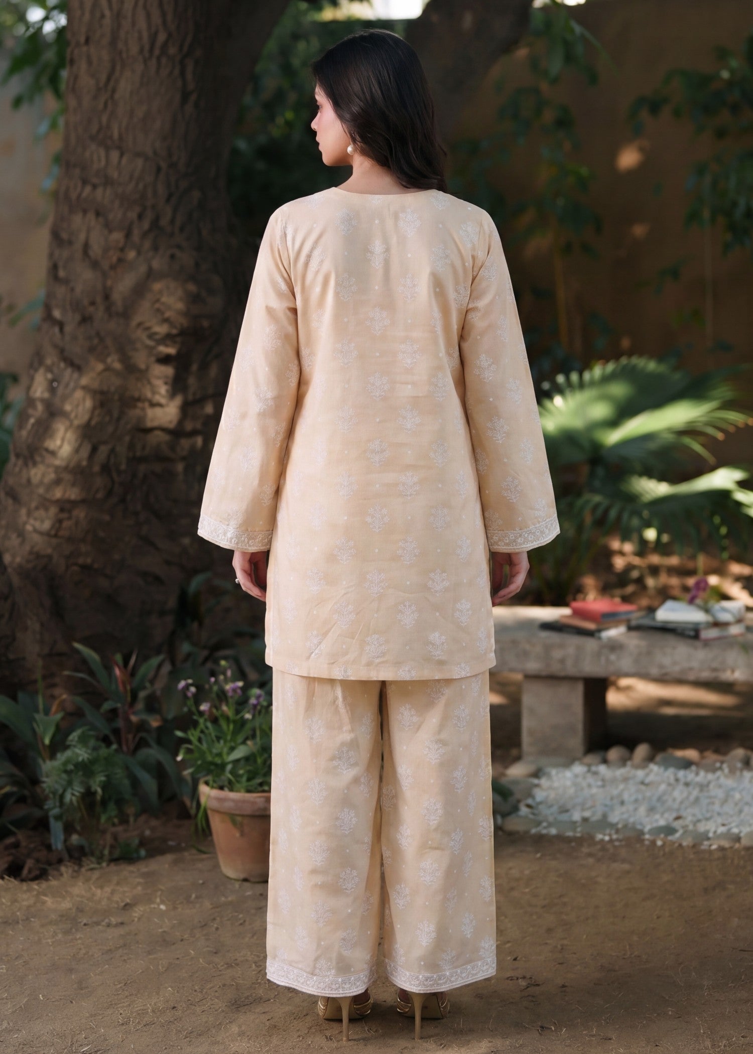 Lawn Kurta Set in Peach orange