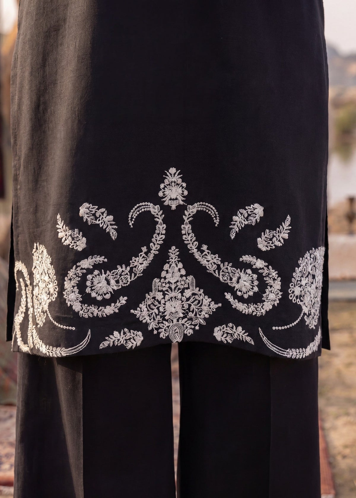 Textured lawn Kurta Set in Black