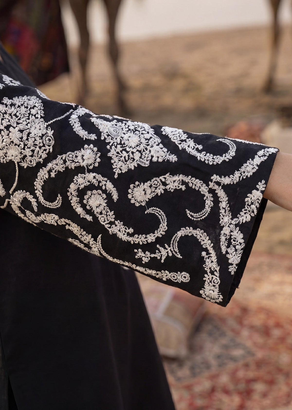 Textured lawn Kurta Set in Black