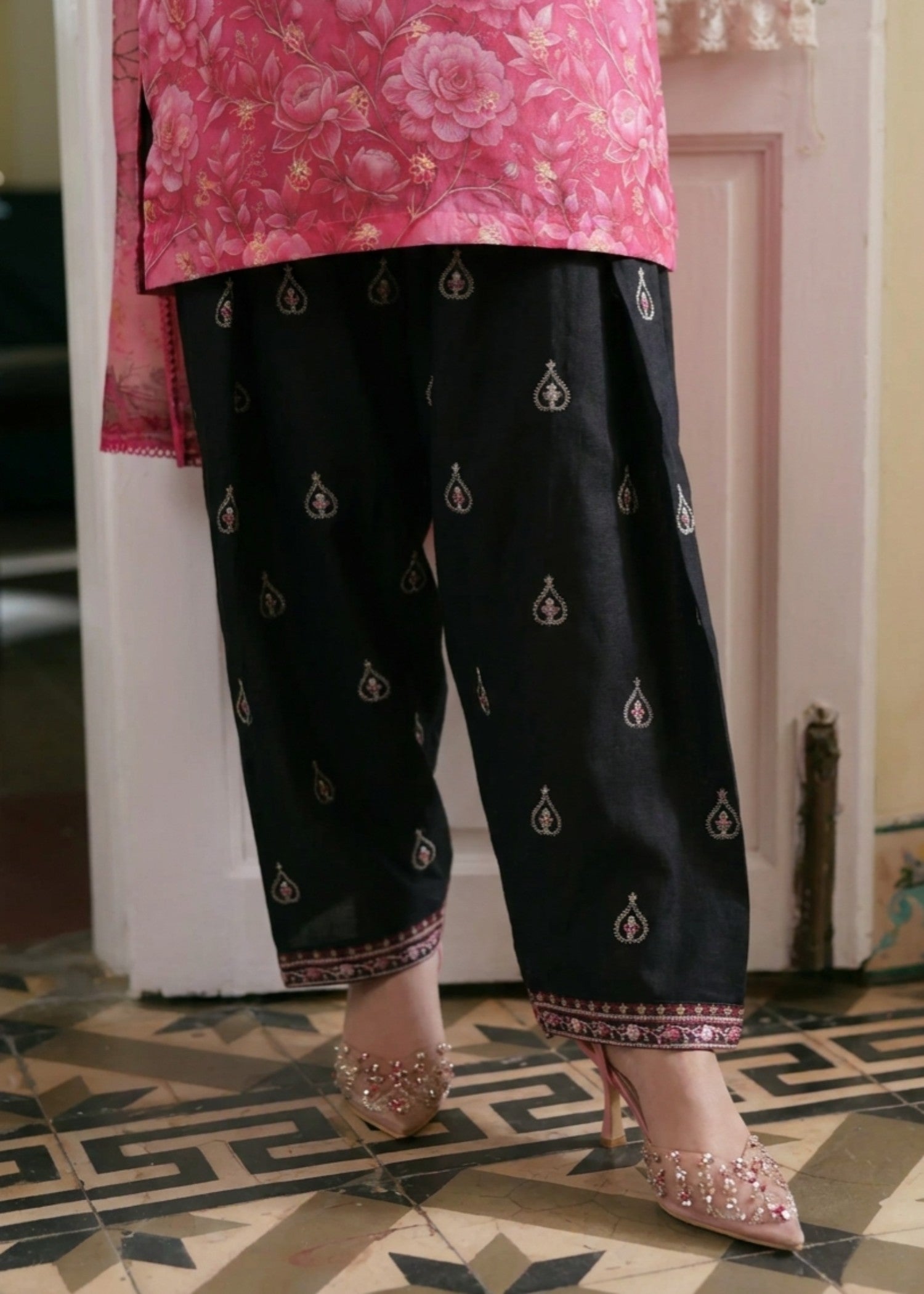 Lawn Kurta Set in Cherry red