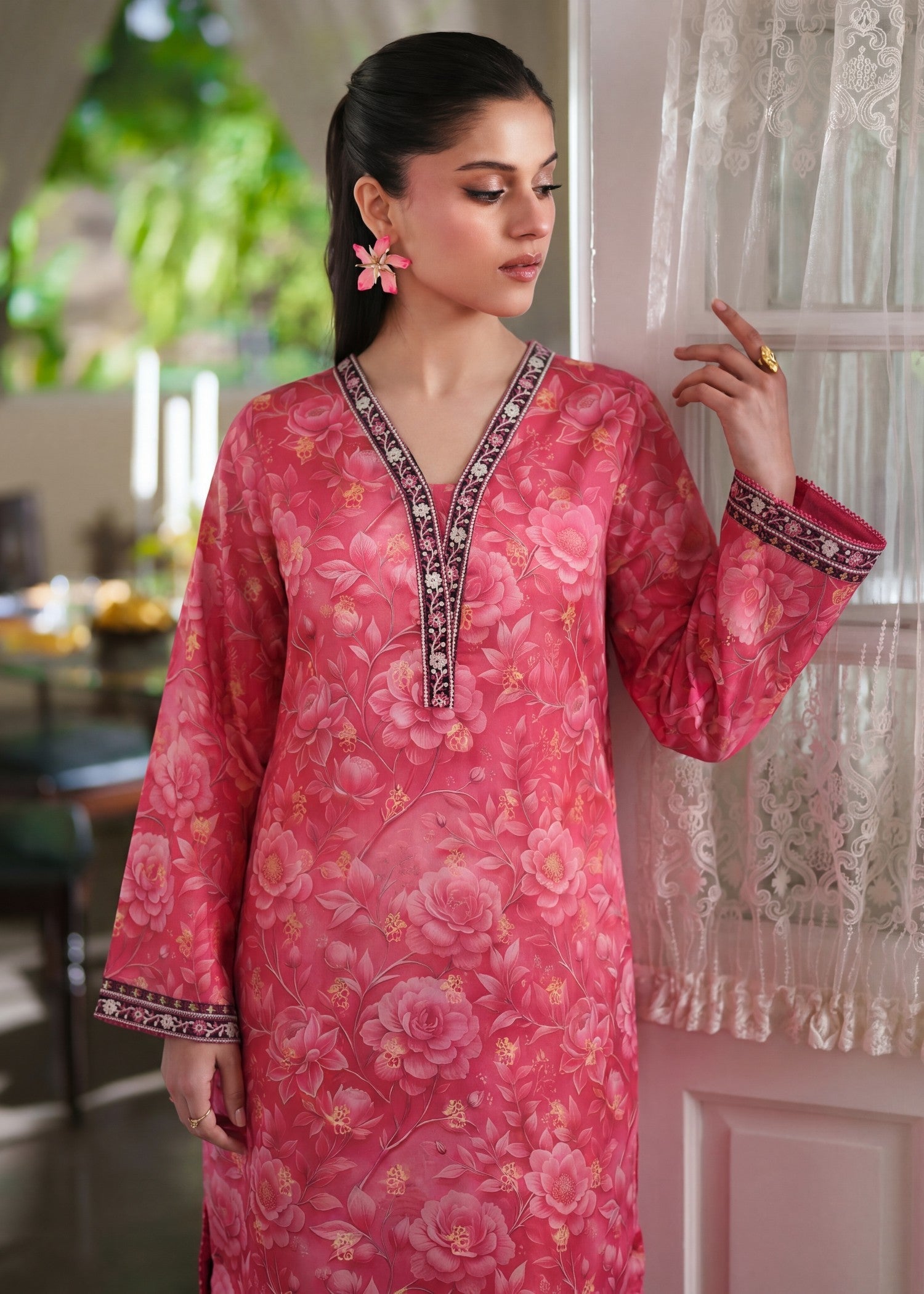 Lawn Kurta Set in Cherry red