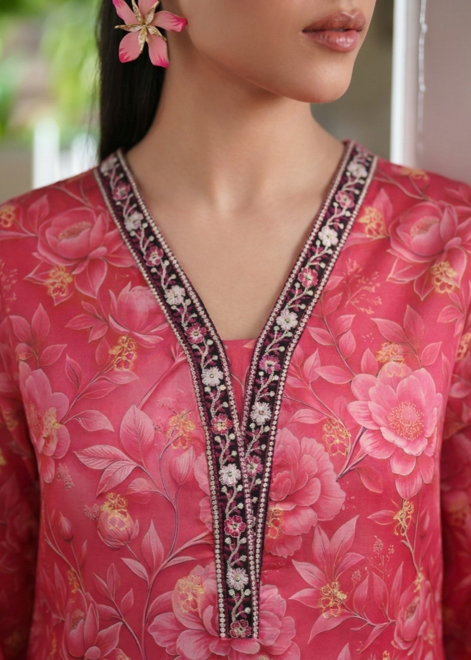 Lawn Kurta Set in Cherry red