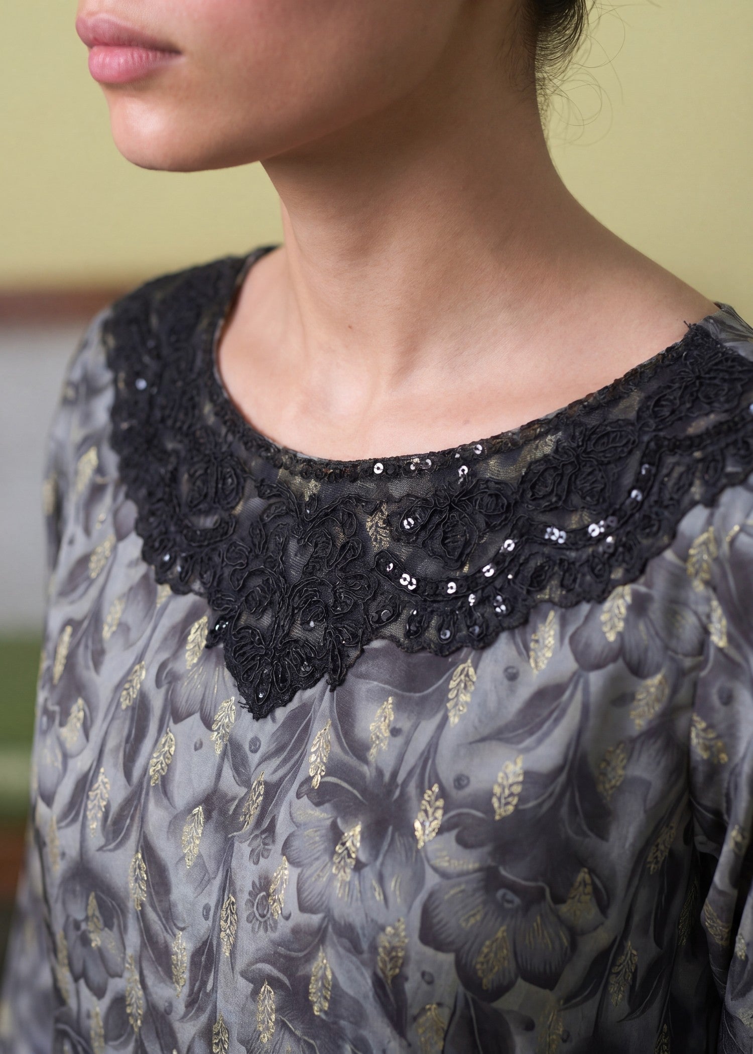 Lawn Kurta Set in Charcoal black