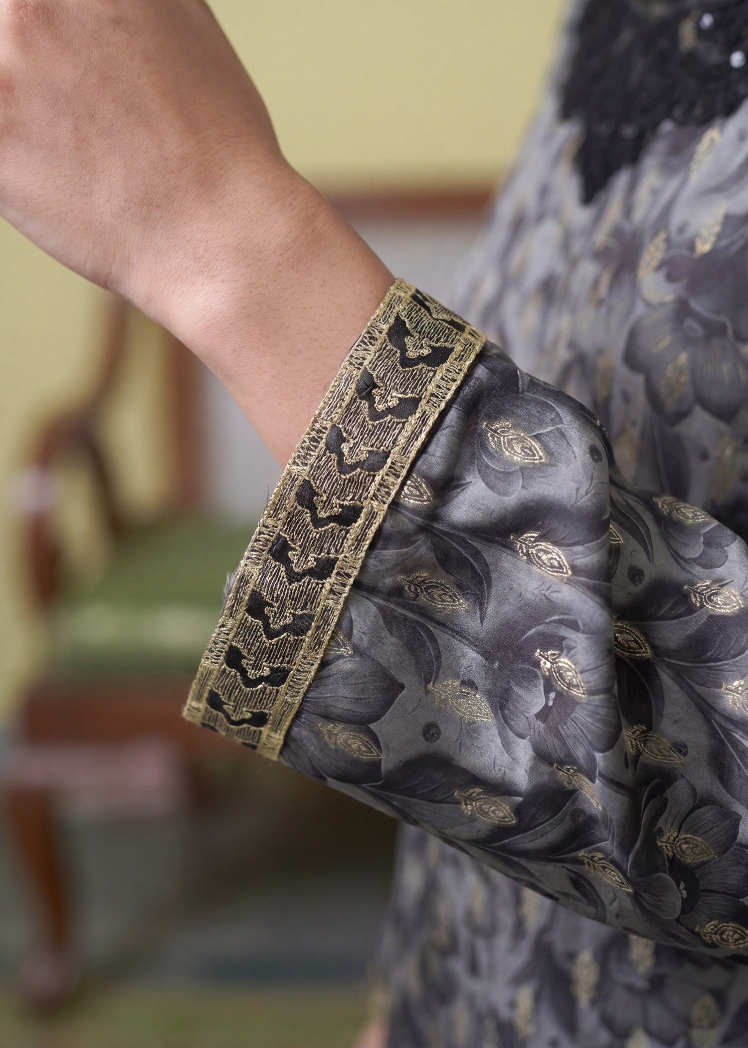 Lawn Kurta Set in Charcoal black