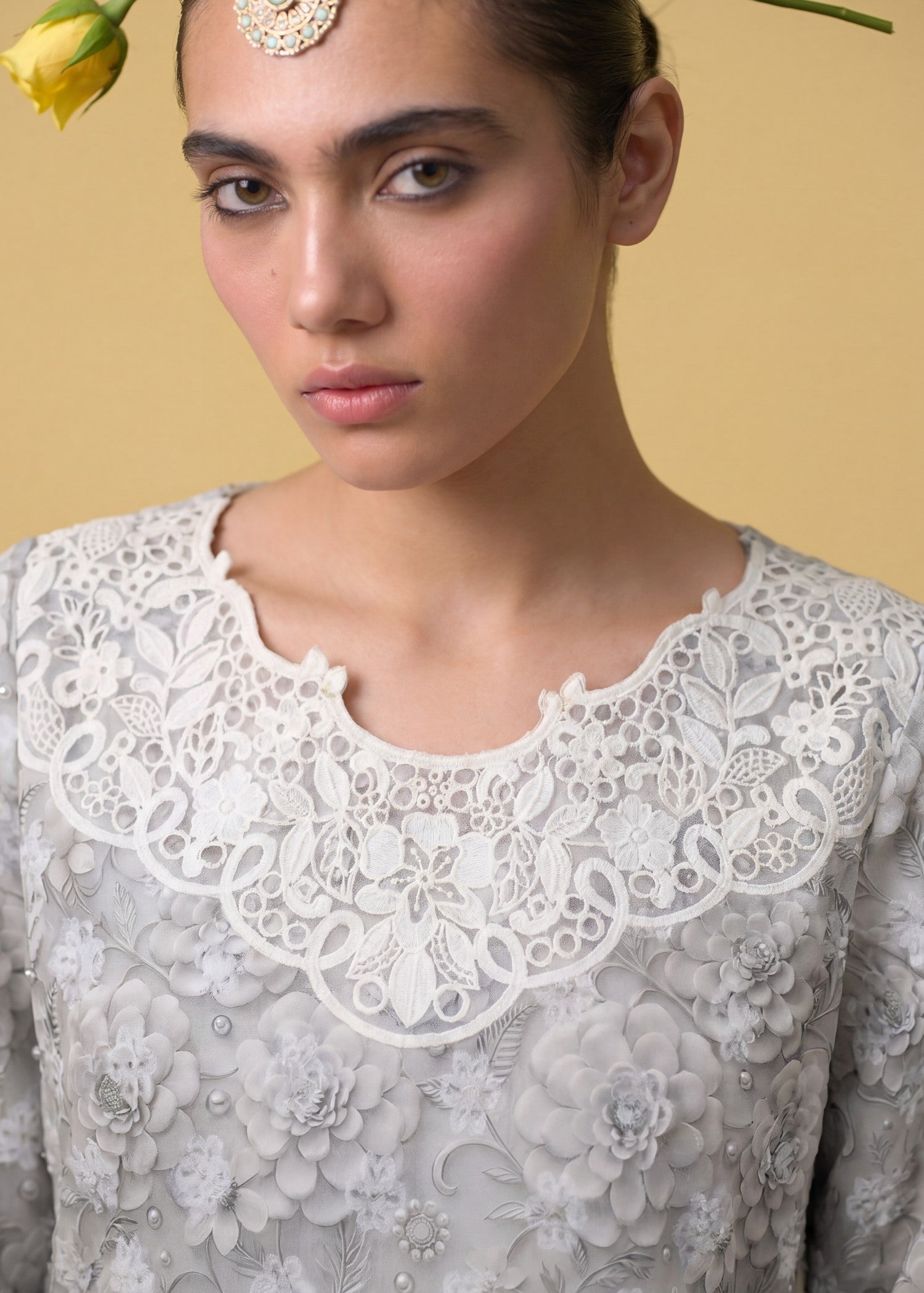 Lawn Kurta Set in White smoke