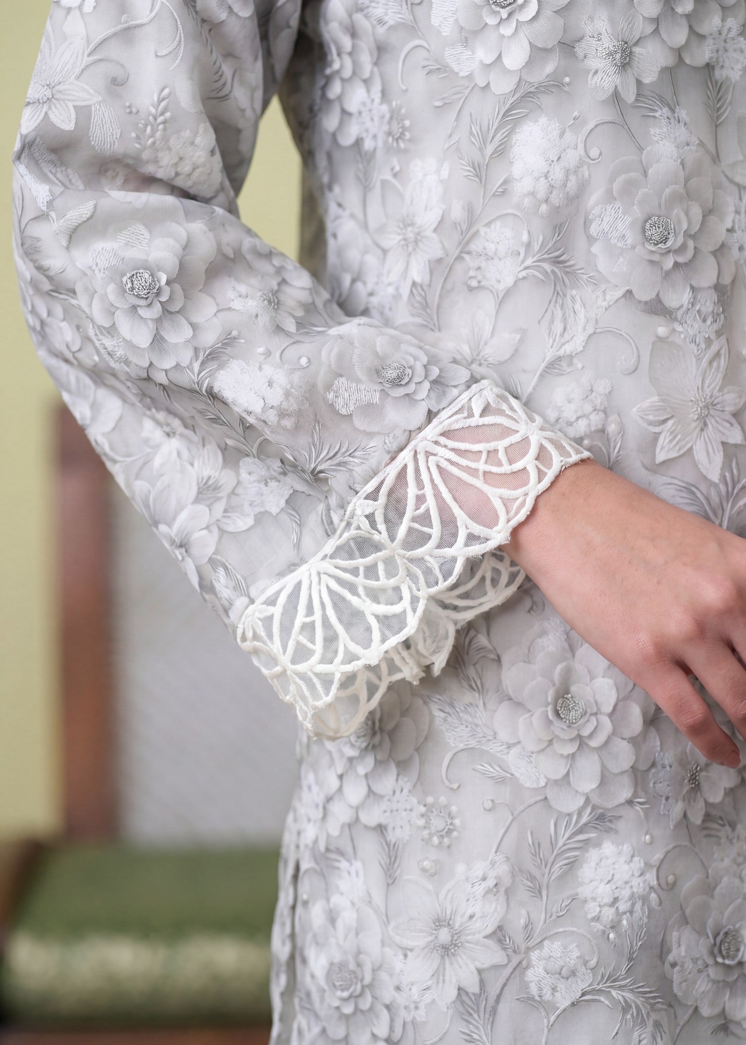 Lawn Kurta Set in White smoke