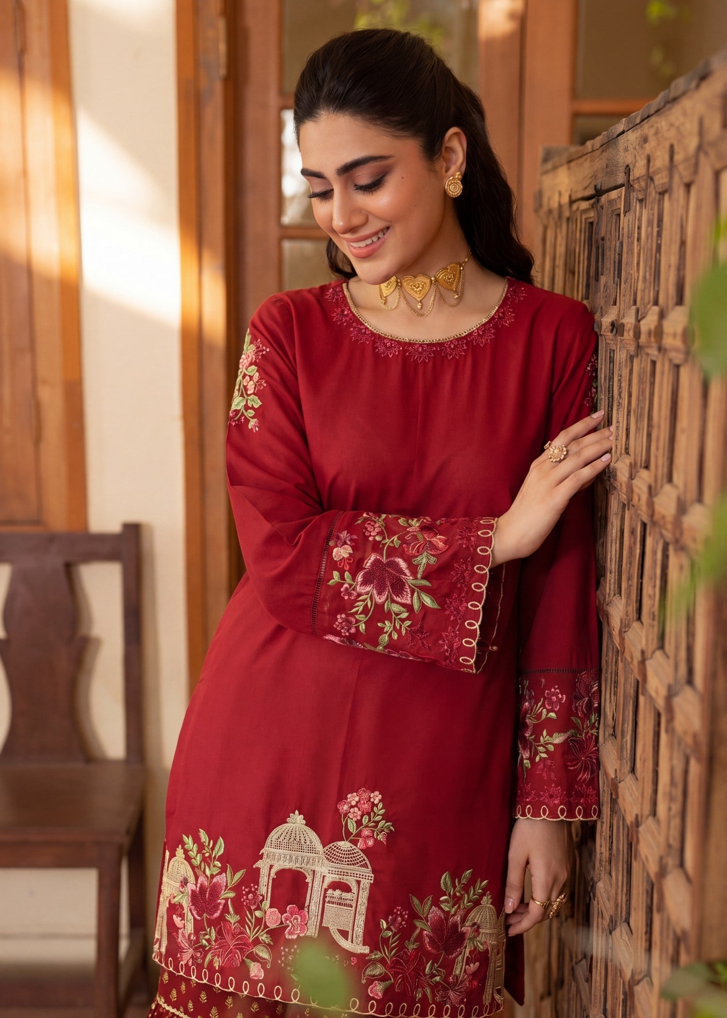 Lawn Gharara in Maroon