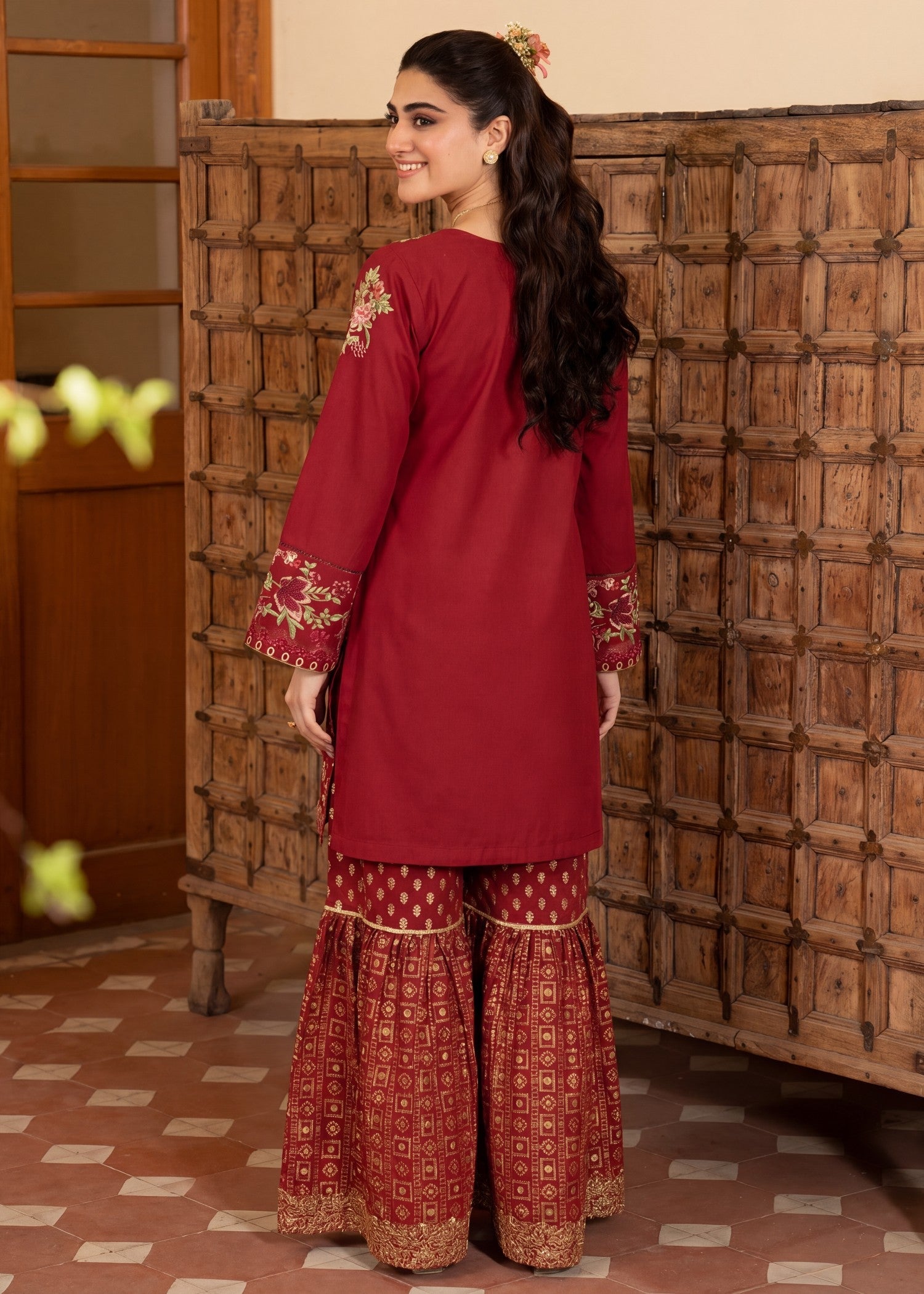 Lawn Gharara in Maroon