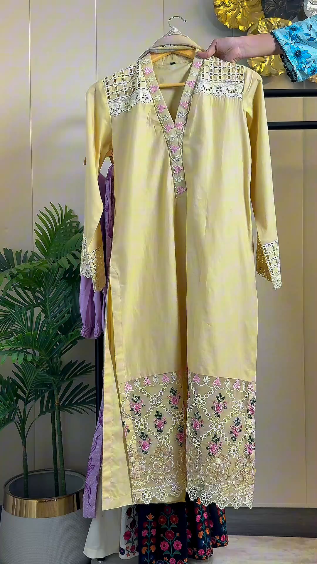 Lawn Kurta Set in Light yellow
