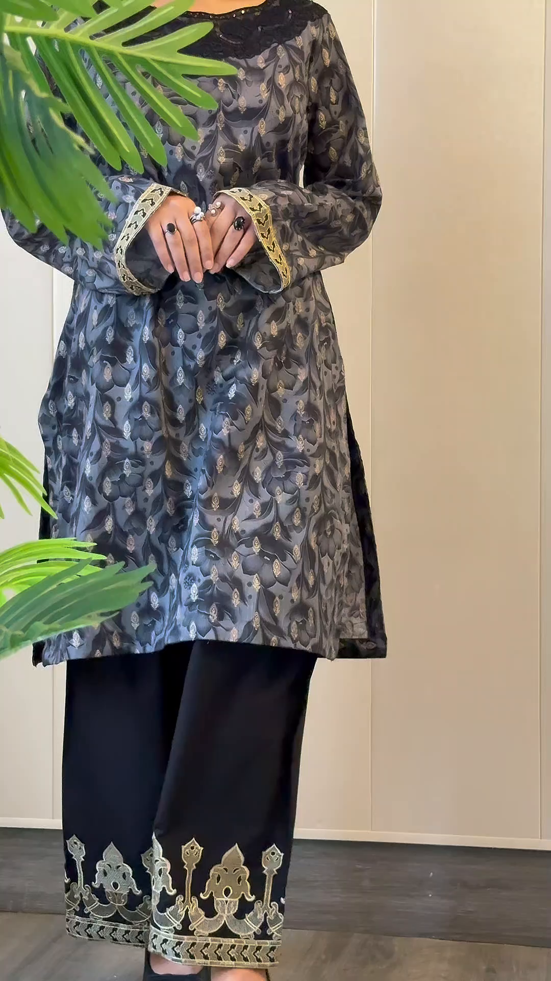 Lawn Kurta Set in Charcoal black