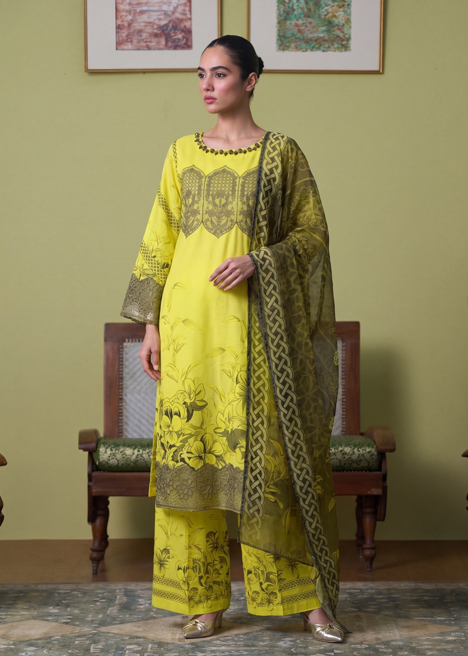 Lawn Kurta Set in Lemon