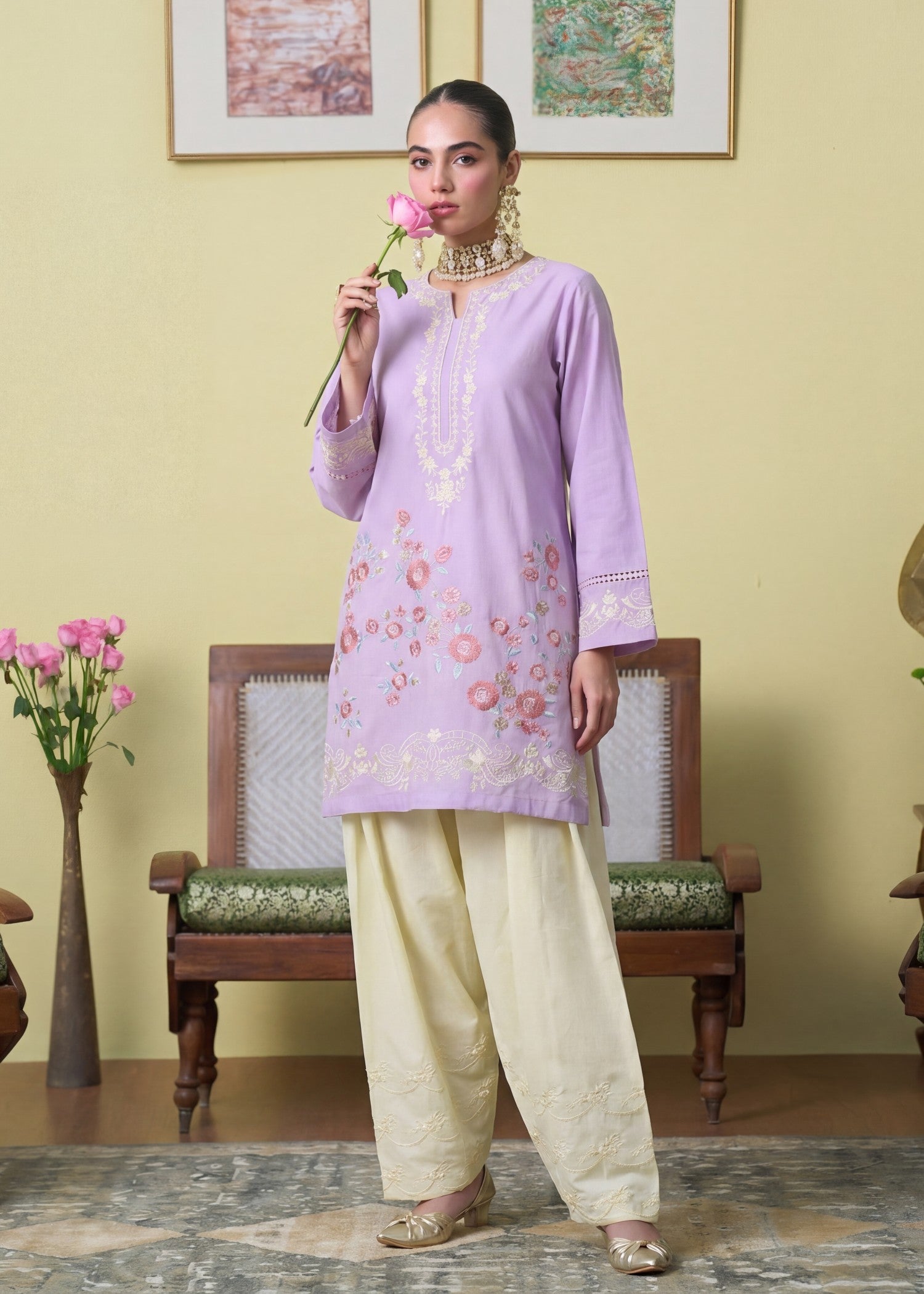 Lawn Kurta Set in Lavender mist