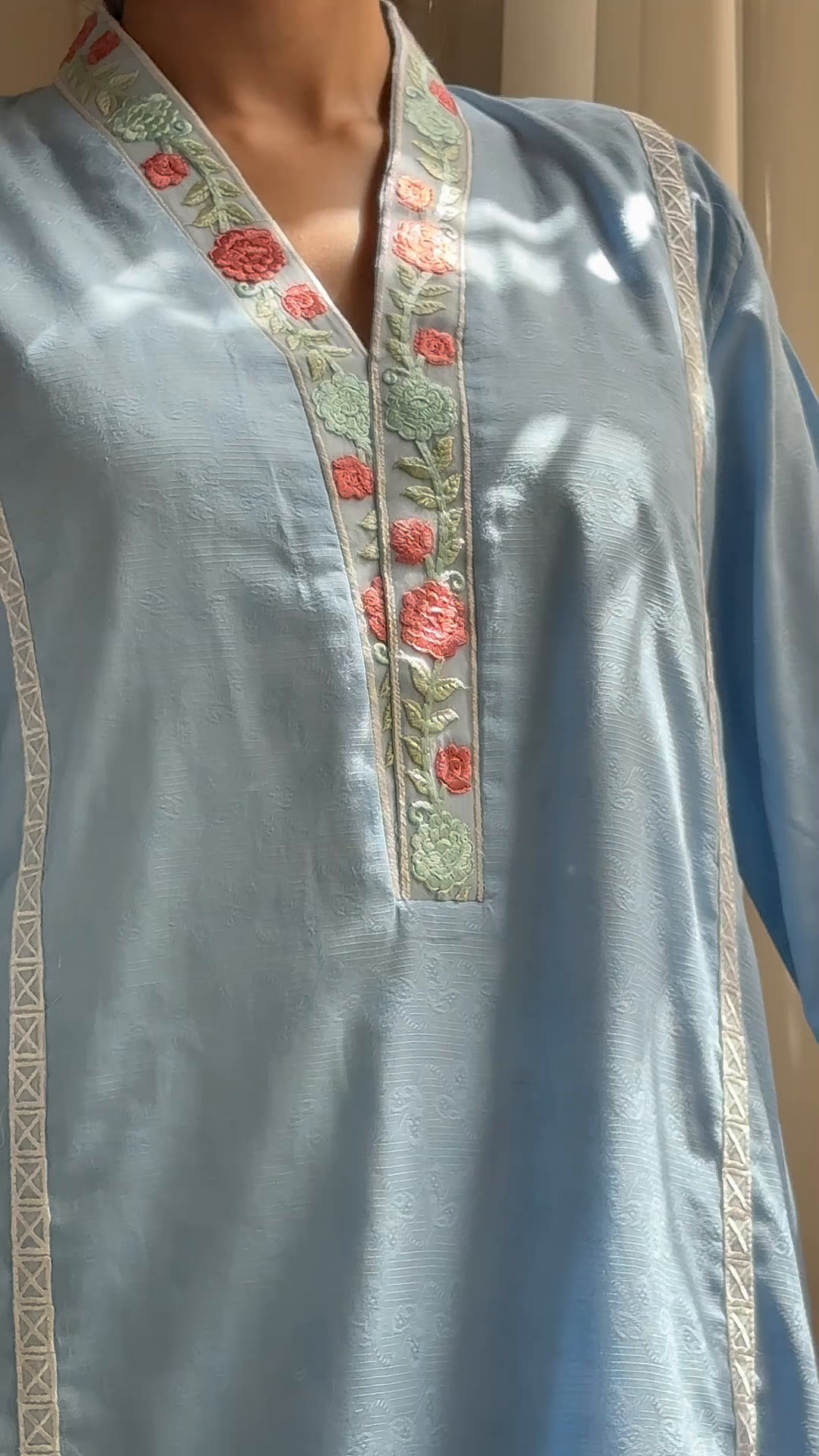 Textured lawn Kurta Set in Sky blue
