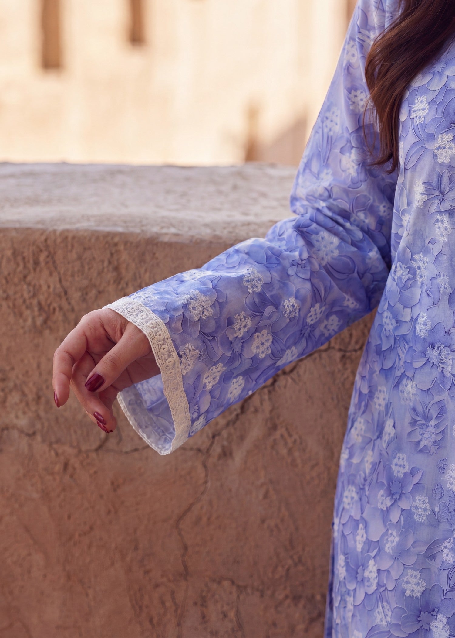 Self jacquard Kurta Set in Heathered lilac