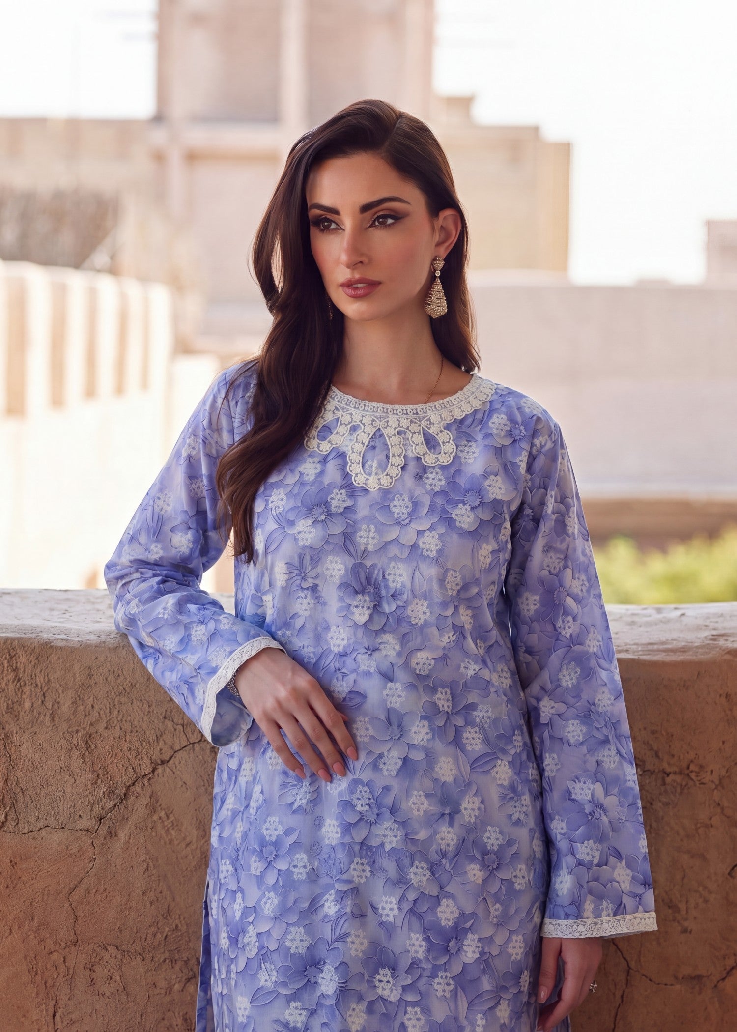 Self jacquard Kurta Set in Heathered lilac