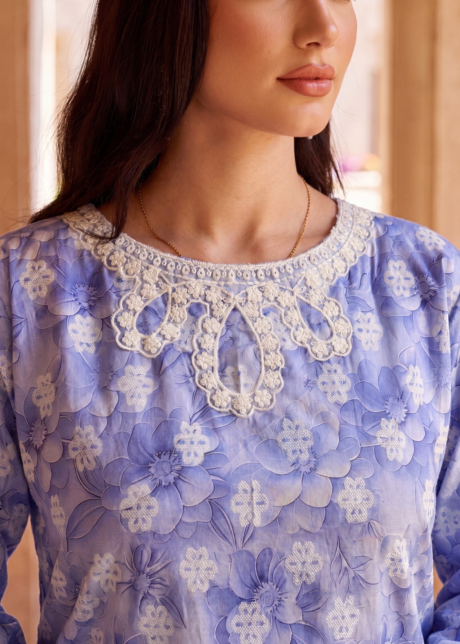 Self jacquard Kurta Set in Heathered lilac