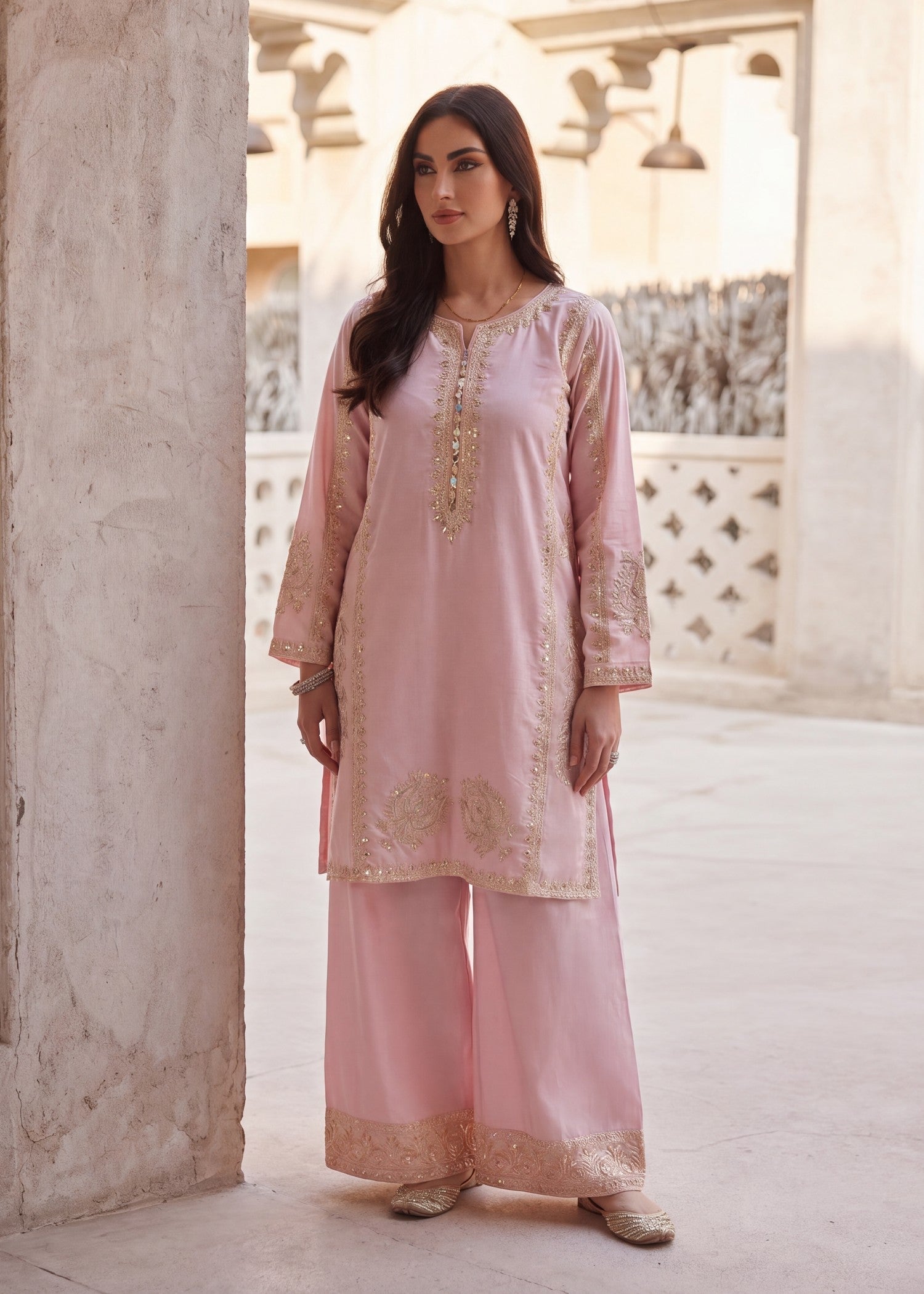 Lawn Kurta Set in Baby pink