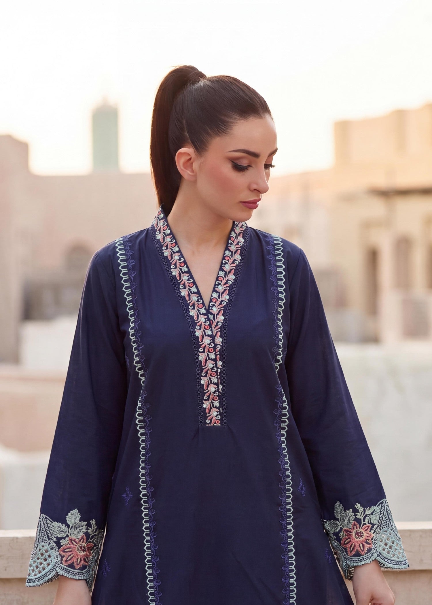 Lawn Kurta Set in Navy blue