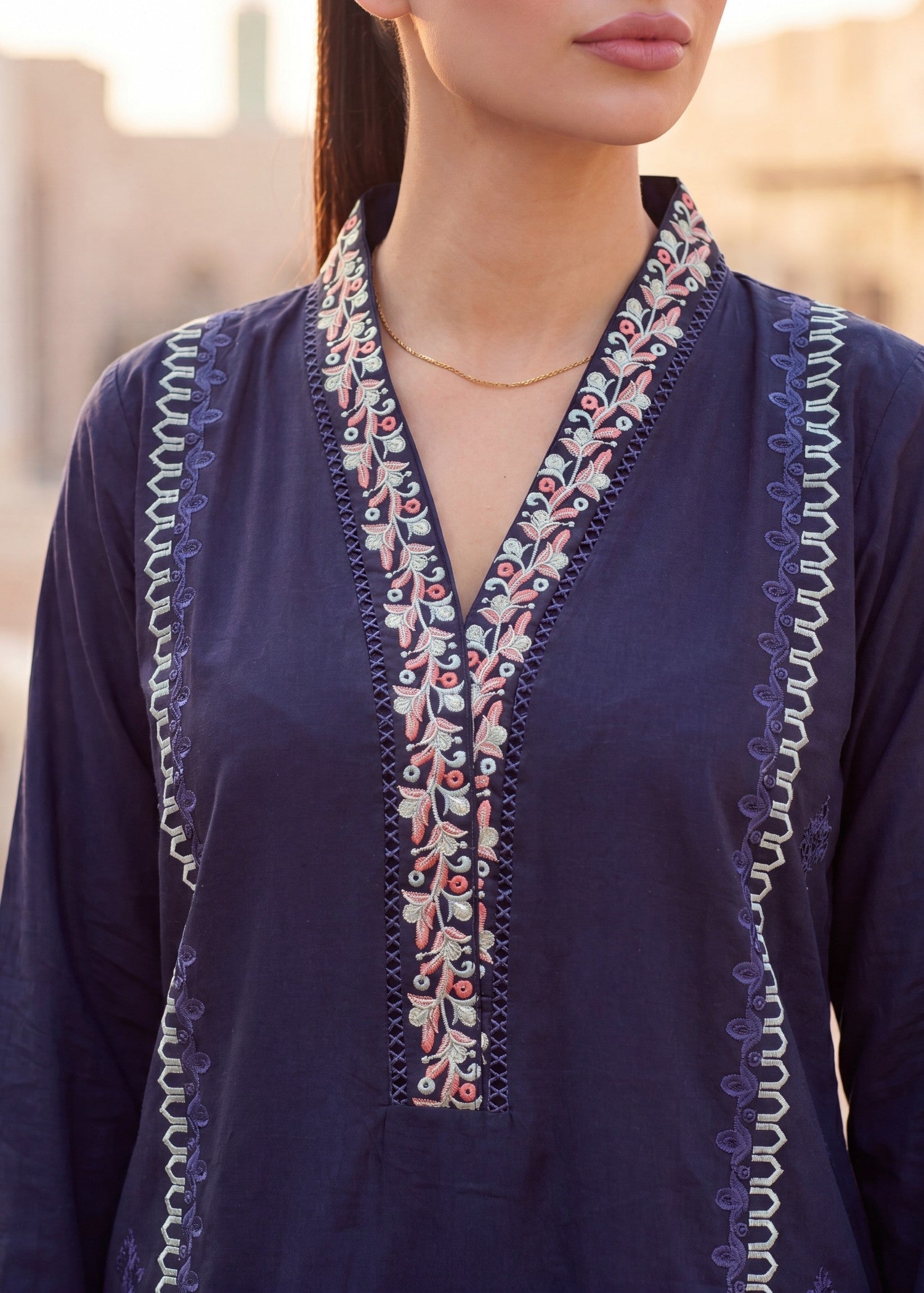 Lawn Kurta Set in Navy blue