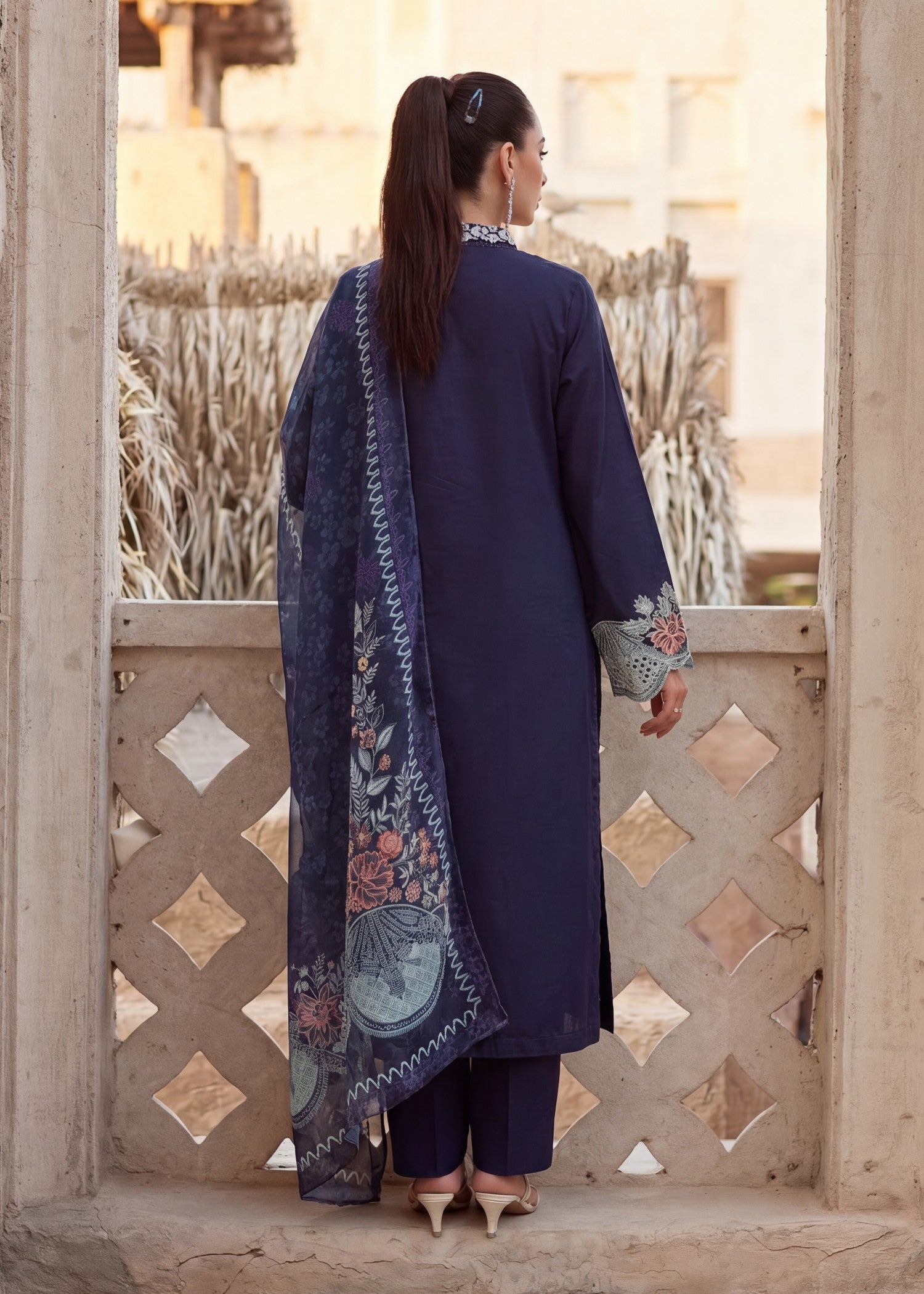 Lawn Kurta Set in Navy blue