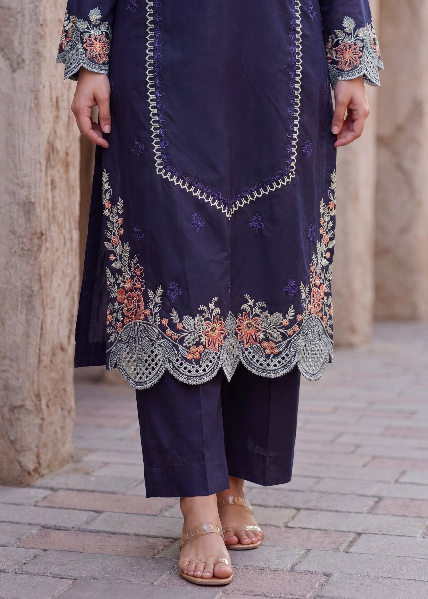 Lawn Kurta Set in Navy blue