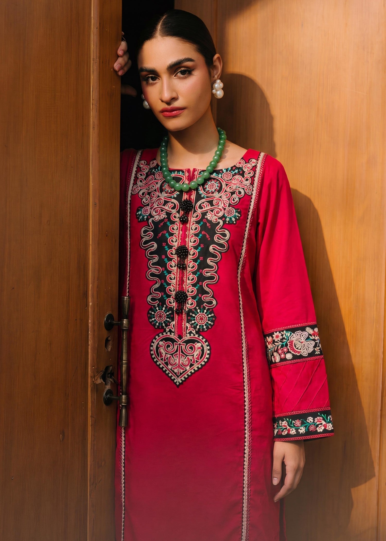 Lawn Kurta Set in Deep pink