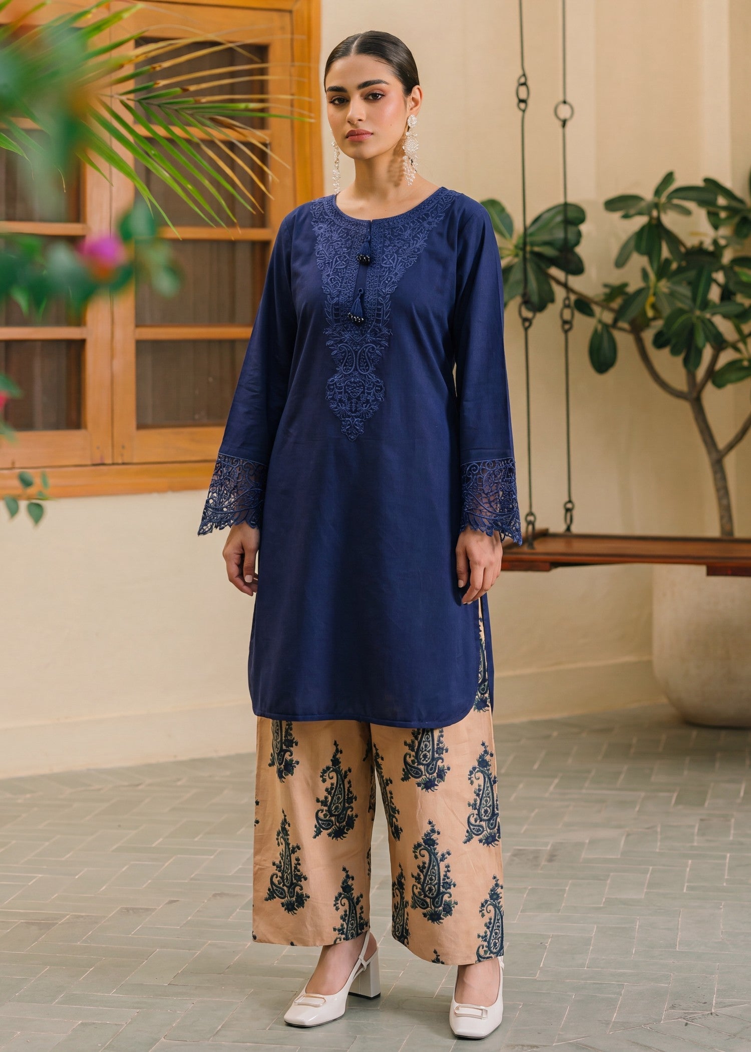 Lawn Kurta Set in Navy blue