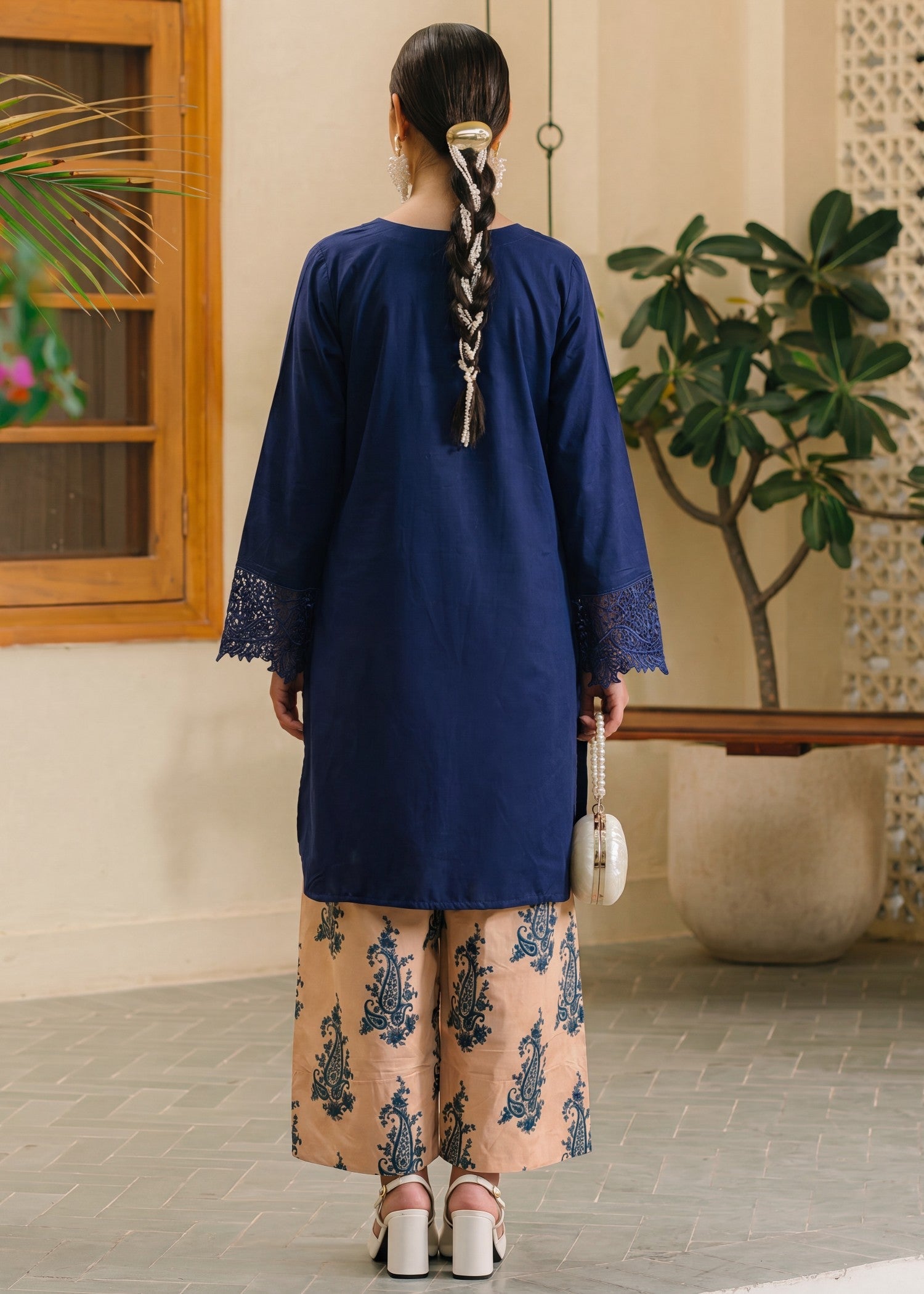 Lawn Kurta Set in Navy blue