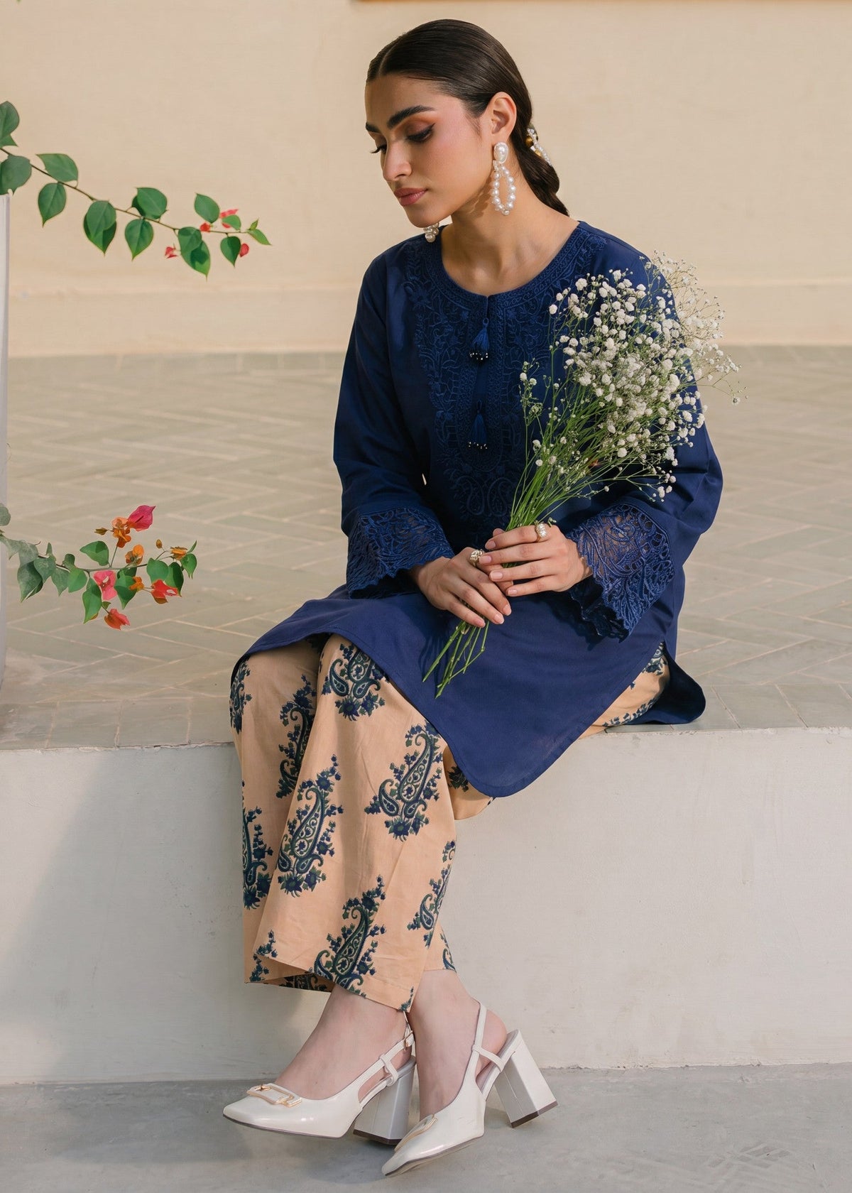 Lawn Kurta Set in Navy blue