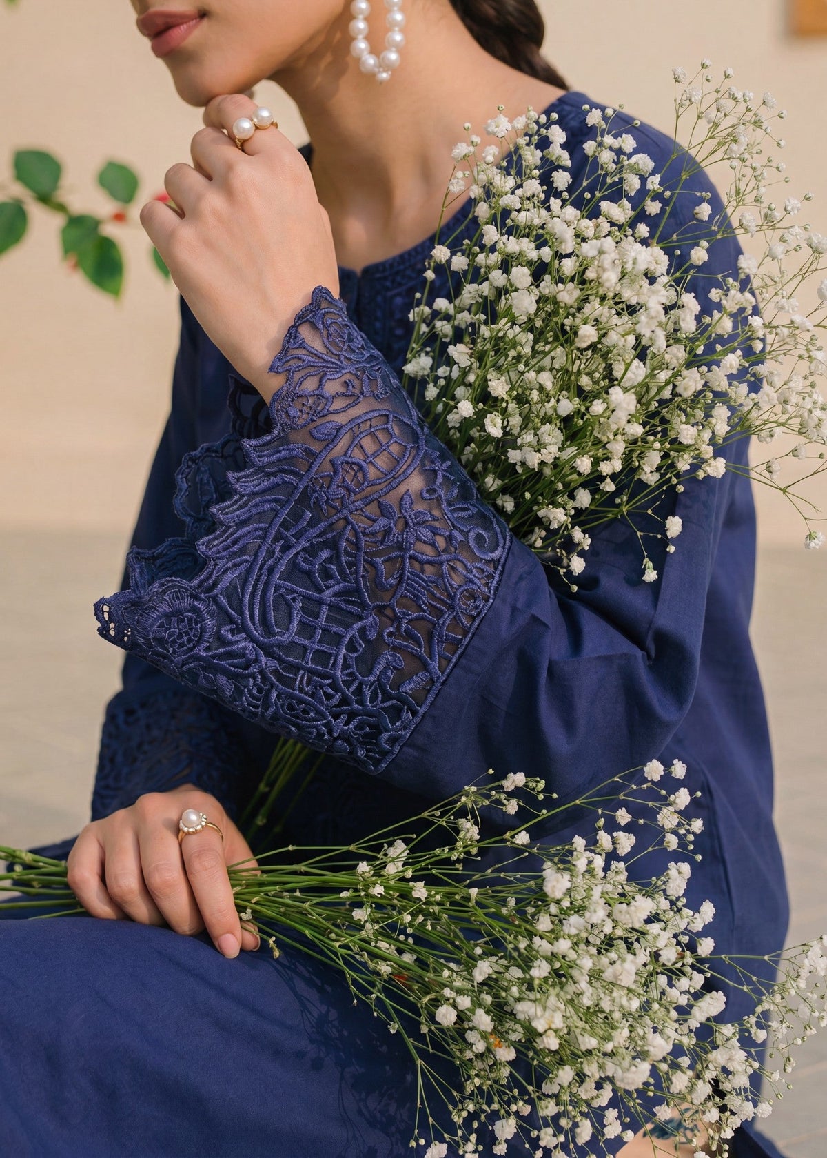 Lawn Kurta Set in Navy blue