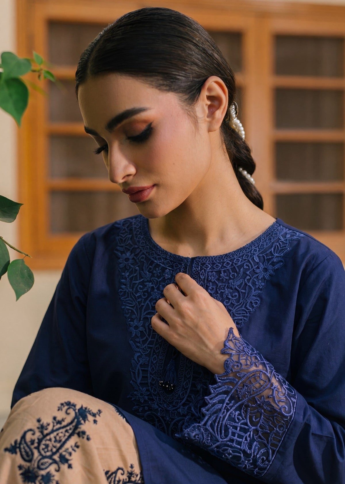 Lawn Kurta Set in Navy blue