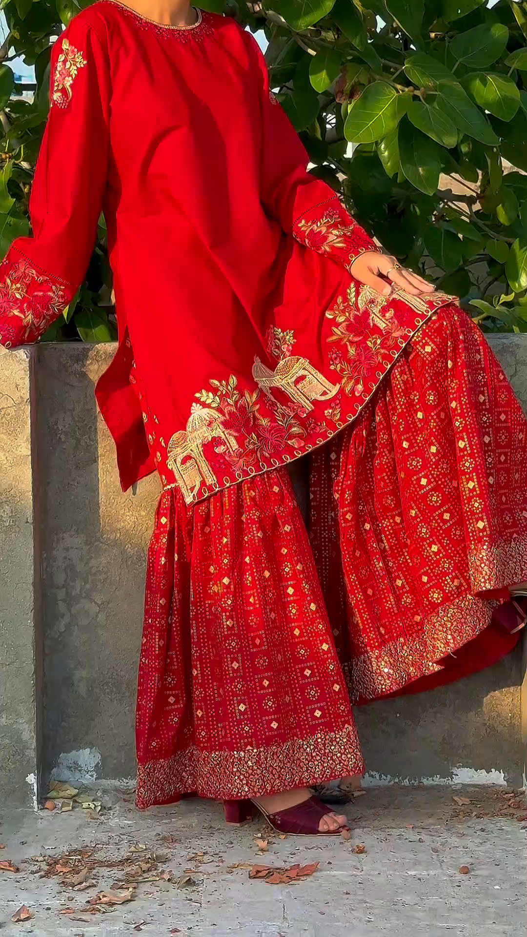 Lawn Gharara in Maroon