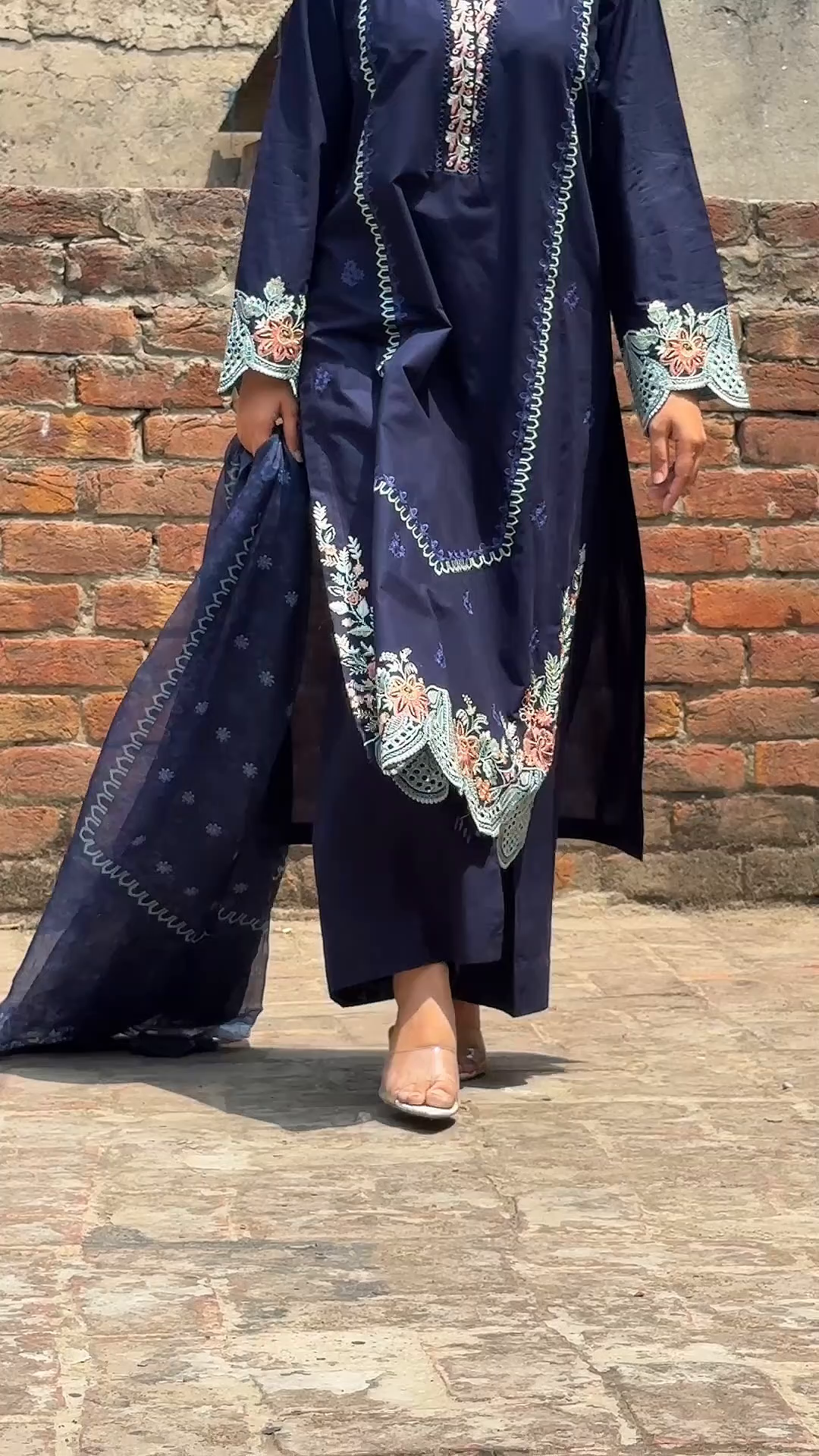 Lawn Kurta Set in Navy blue