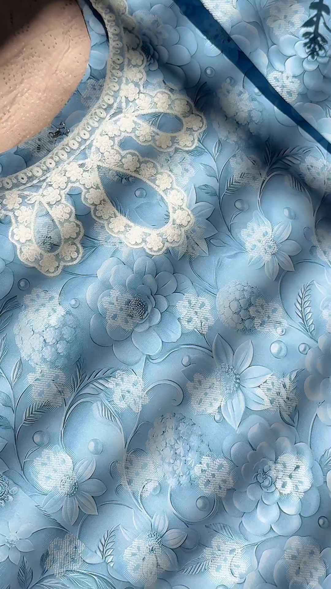 Self jacquard Kurta Set in Sky blue
