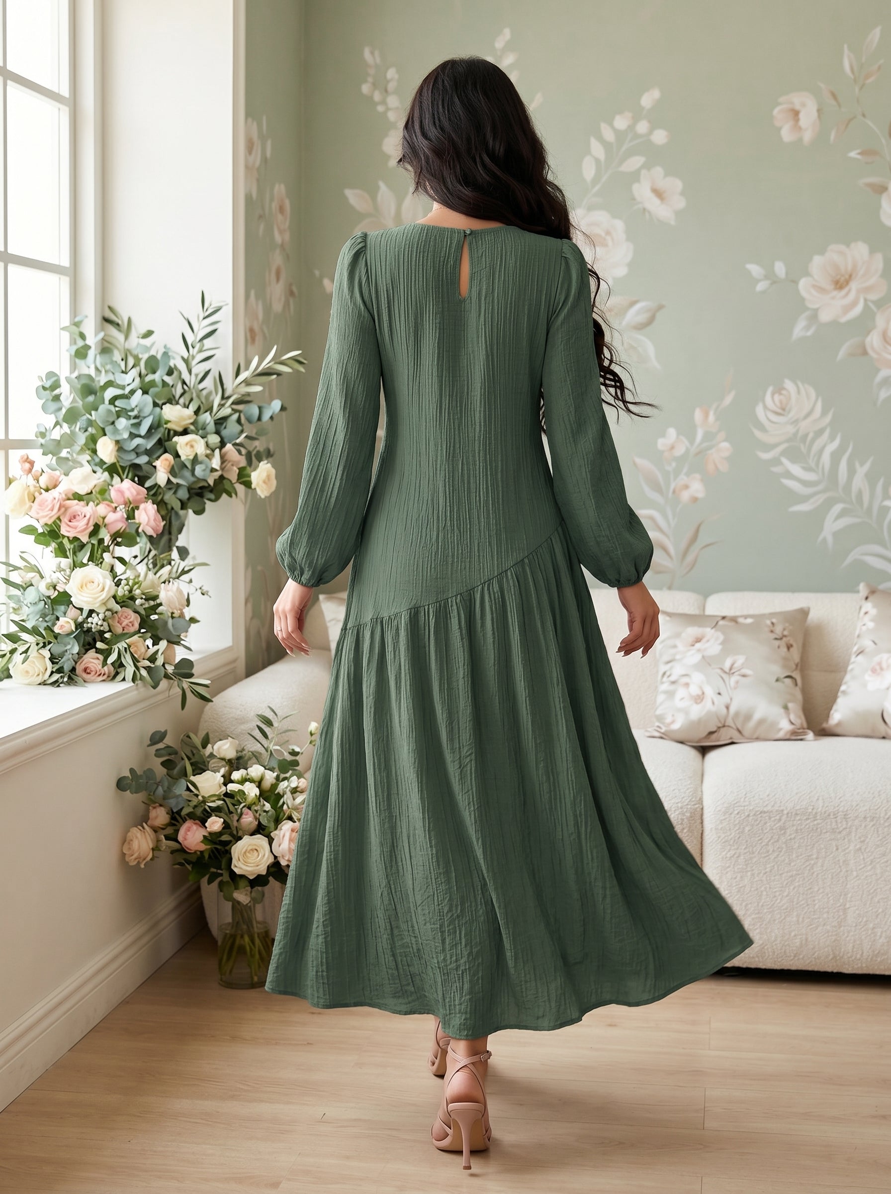 Naye Kapray Olive Green Maxi Dress for Women