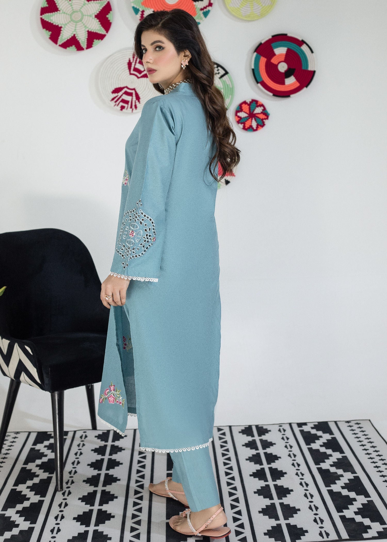 Lawn Kurta Set in Light blue