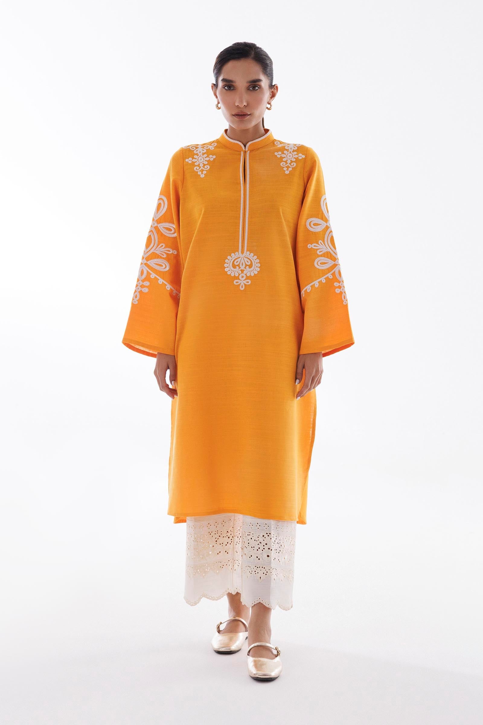 Stitched Embroidered Slub Khaddar Shirt - FW25ESE981