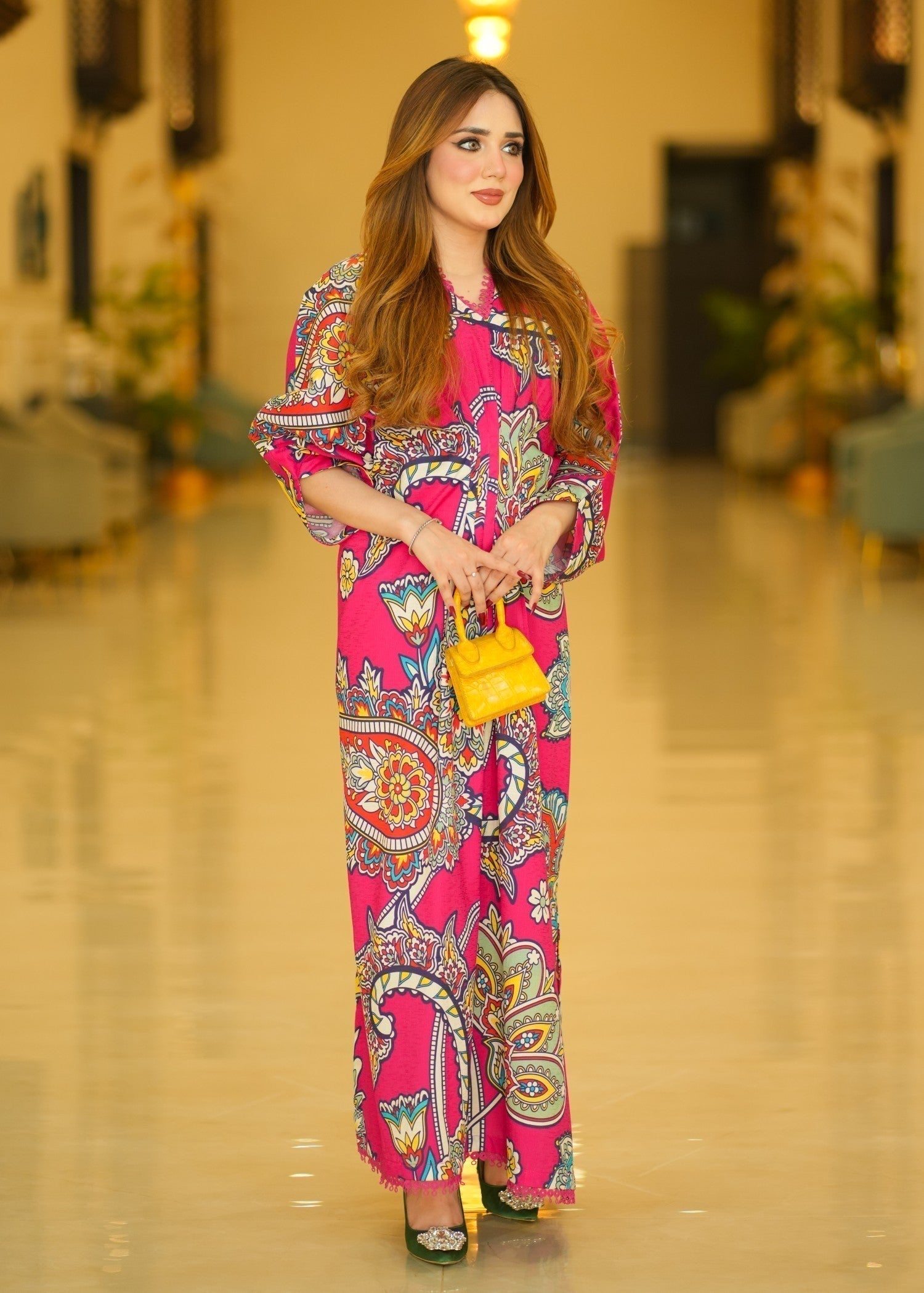 Sahibas By Mirza Tarana Kaftan - Hot Pink
