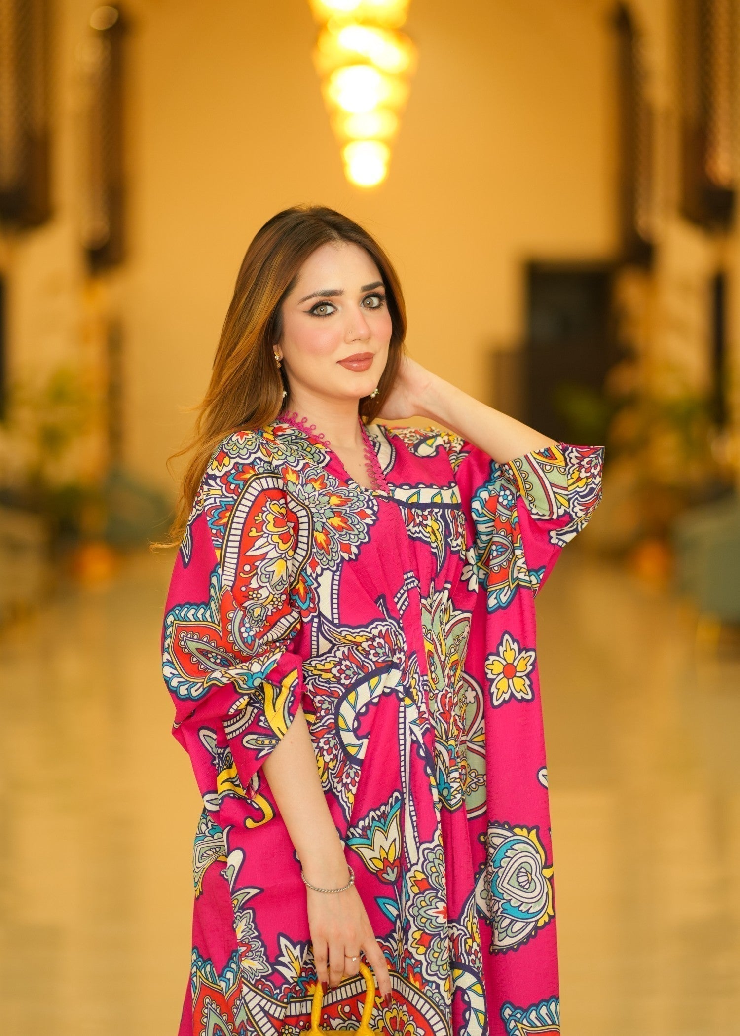 Sahibas By Mirza Tarana Kaftan - Hot Pink