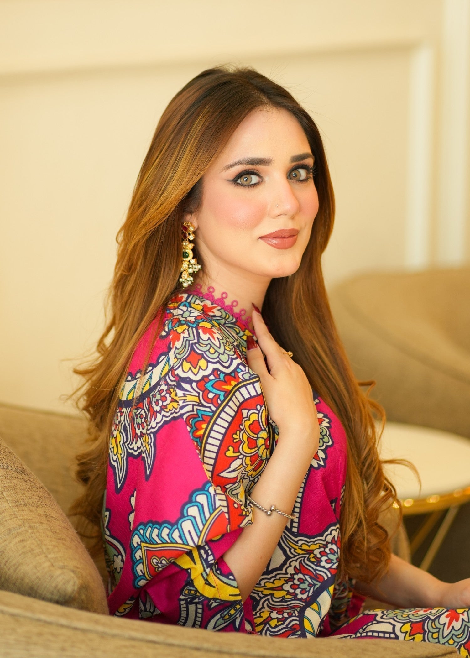 Sahibas By Mirza Tarana Kaftan - Hot Pink