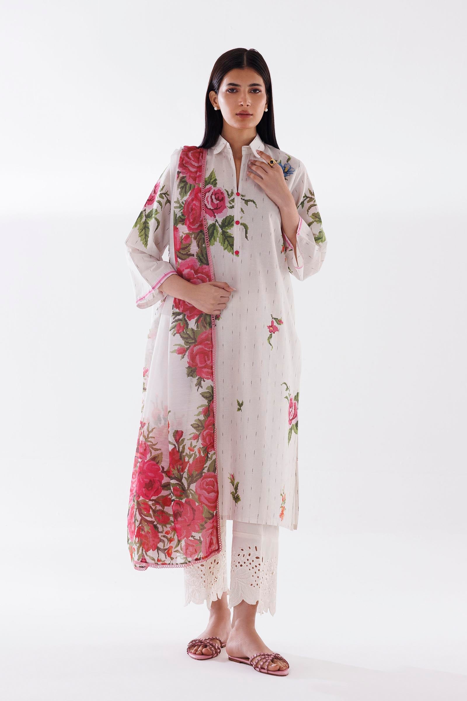 Sana Safinaz Stitched Printed Textured Shirt + Dupatta - SC26BSP623P2D