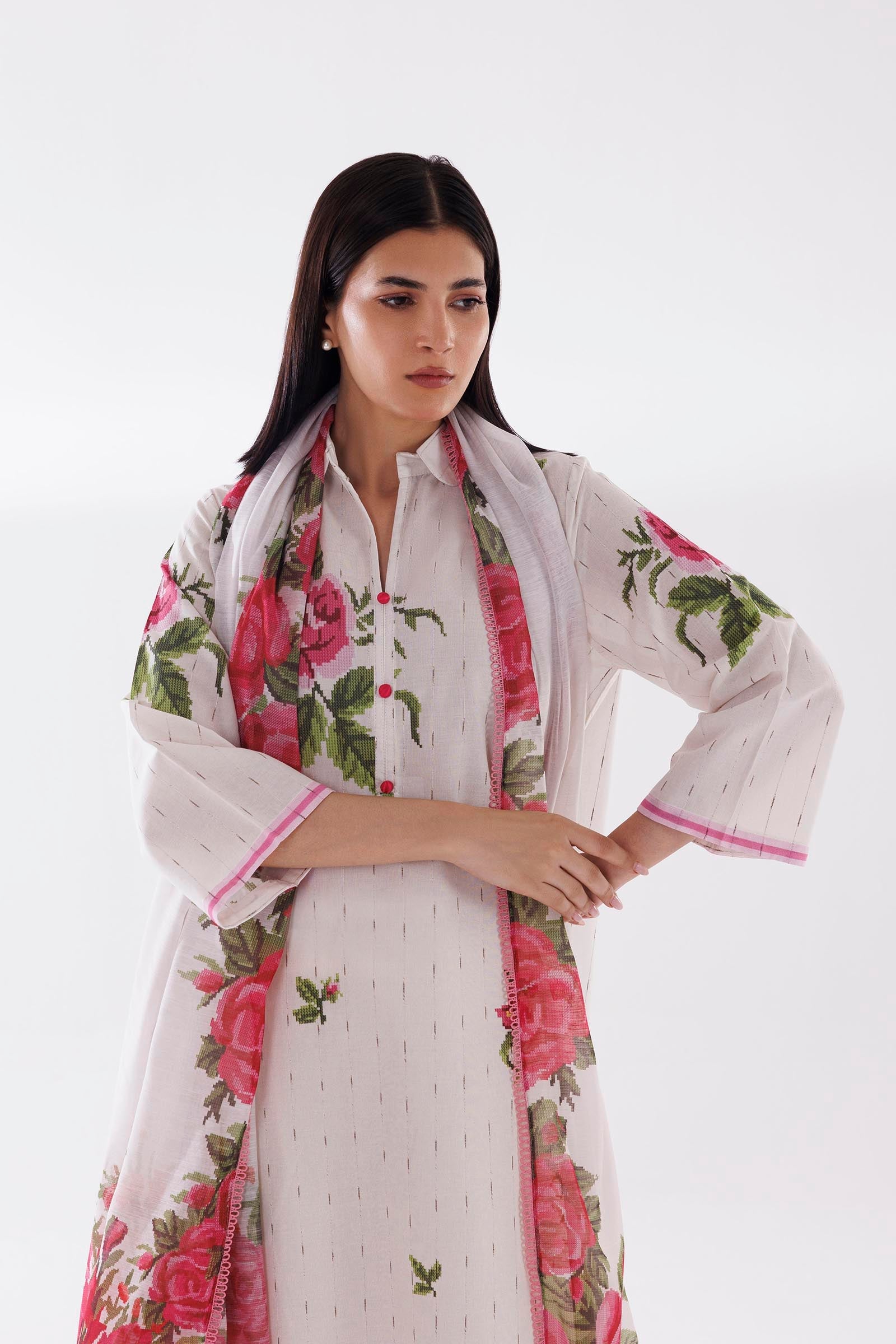 Sana Safinaz Stitched Printed Textured Shirt + Dupatta - SC26BSP623P2D