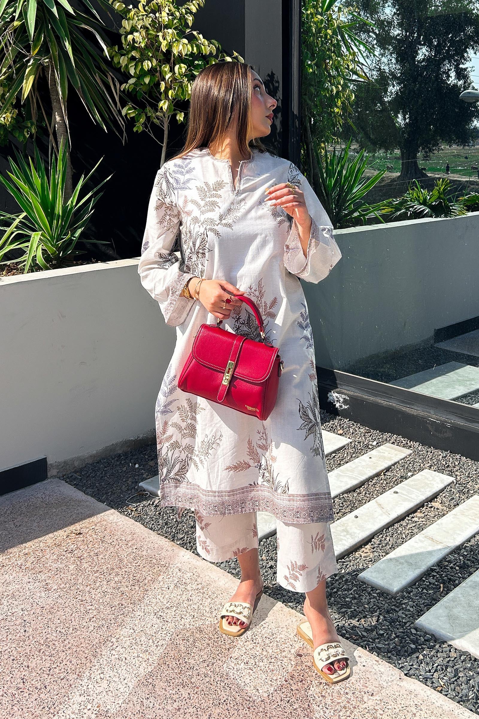 Sana Safinaz Stitched Printed Slub Shirt + Culotte - SS26BSP022P2T