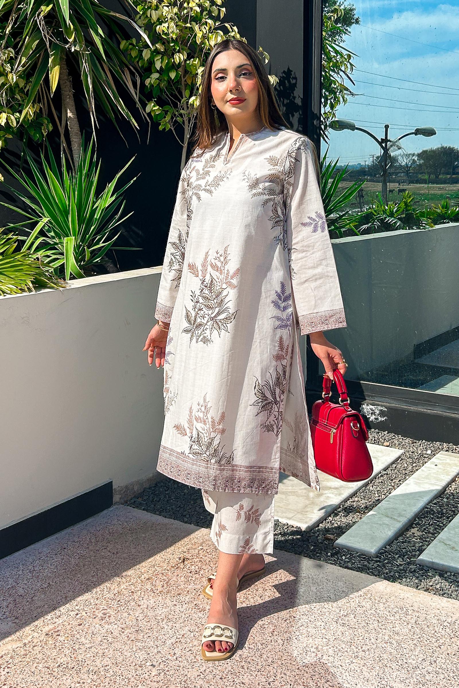 Sana Safinaz Stitched Printed Slub Shirt + Culotte - SS26BSP022P2T