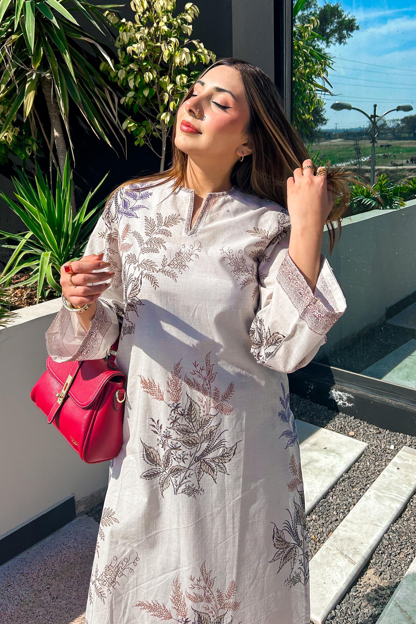 Sana Safinaz Stitched Printed Slub Shirt + Culotte - SS26BSP022P2T