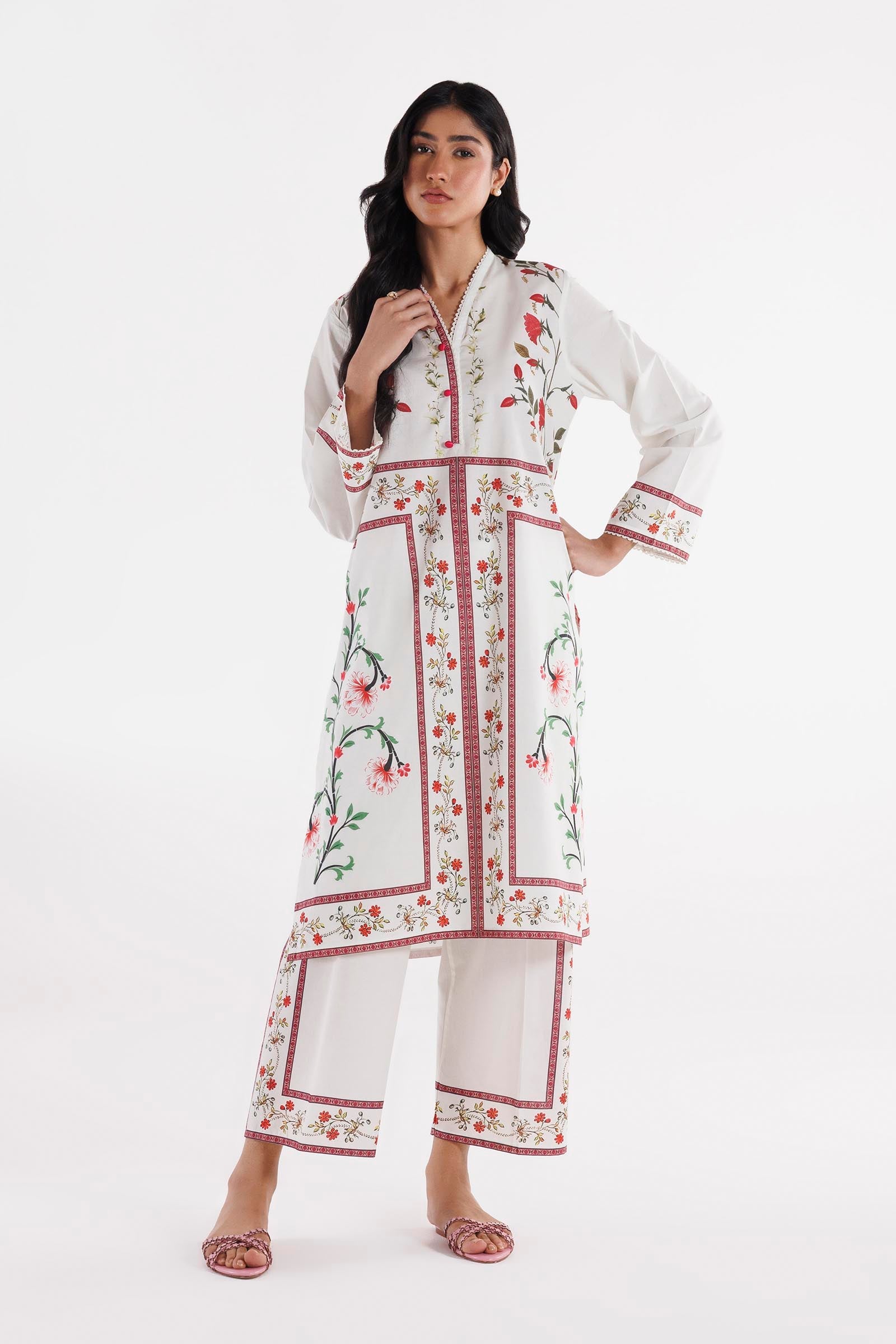 Sana Safinaz Stitched Printed Lawn Shirt + Culotte - SS26BSP024P2T