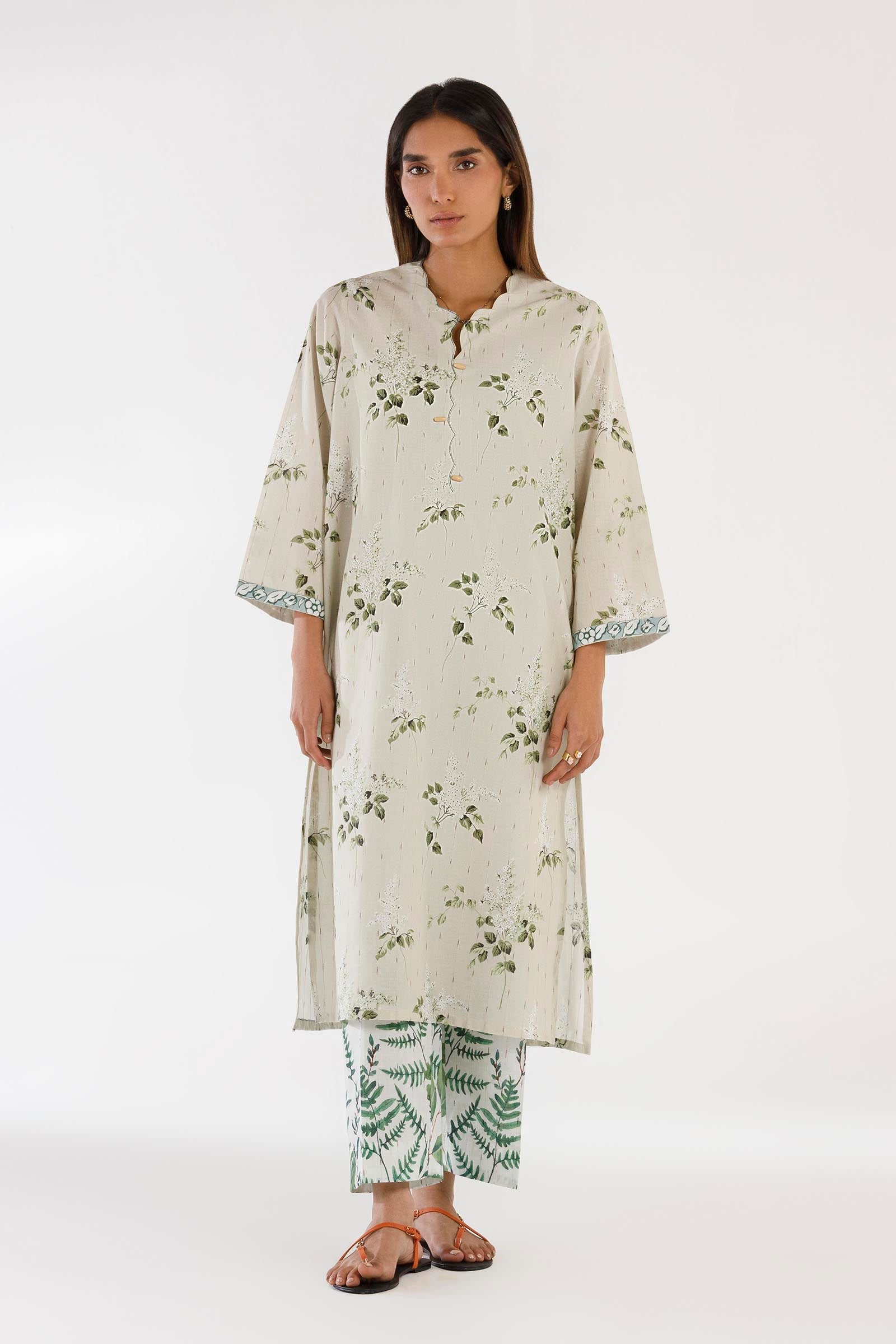Sana Safinaz Stitched Printed Textured Shirt + Culotte - SS26BSP025P2T