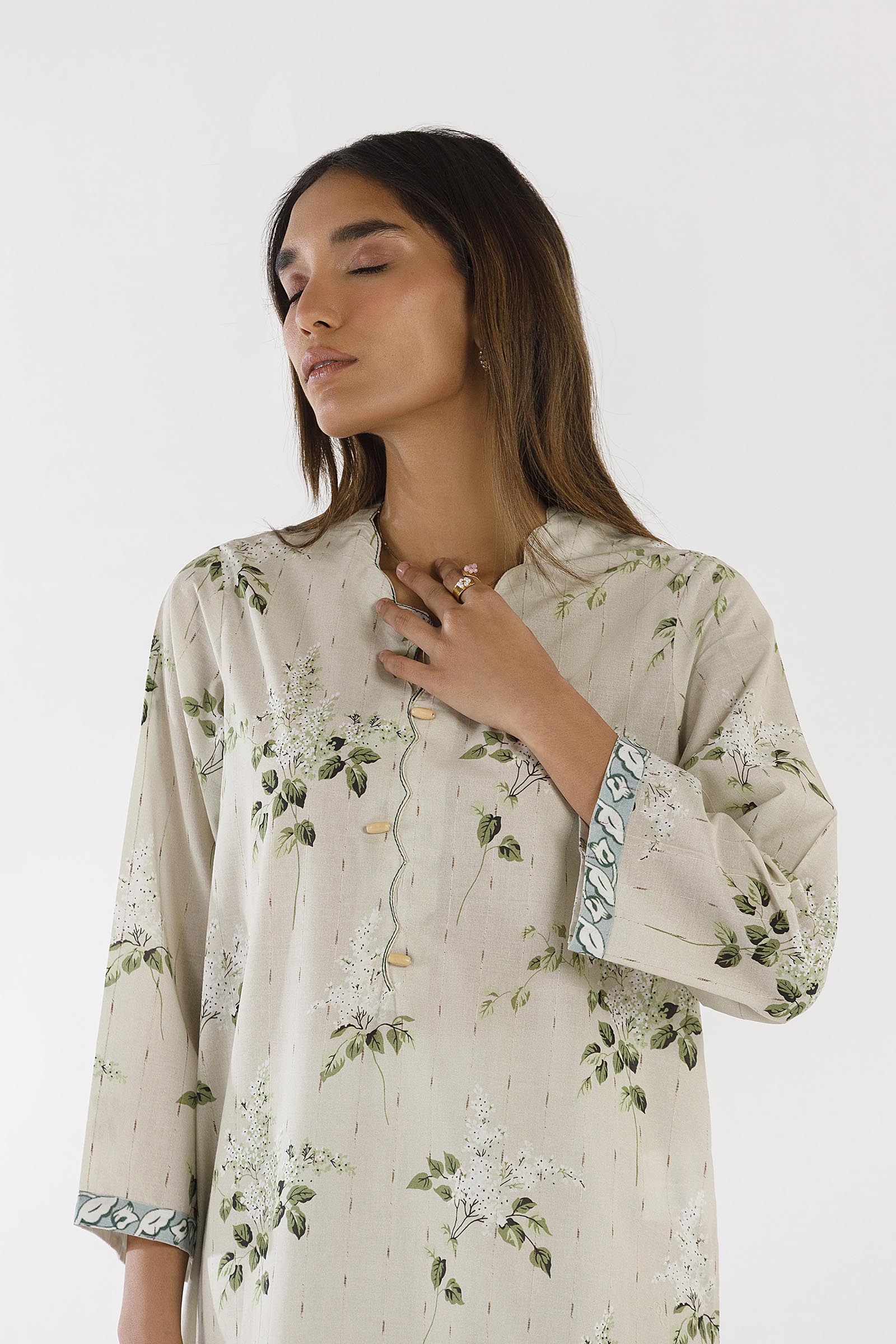 Sana Safinaz Stitched Printed Textured Shirt + Culotte - SS26BSP025P2T