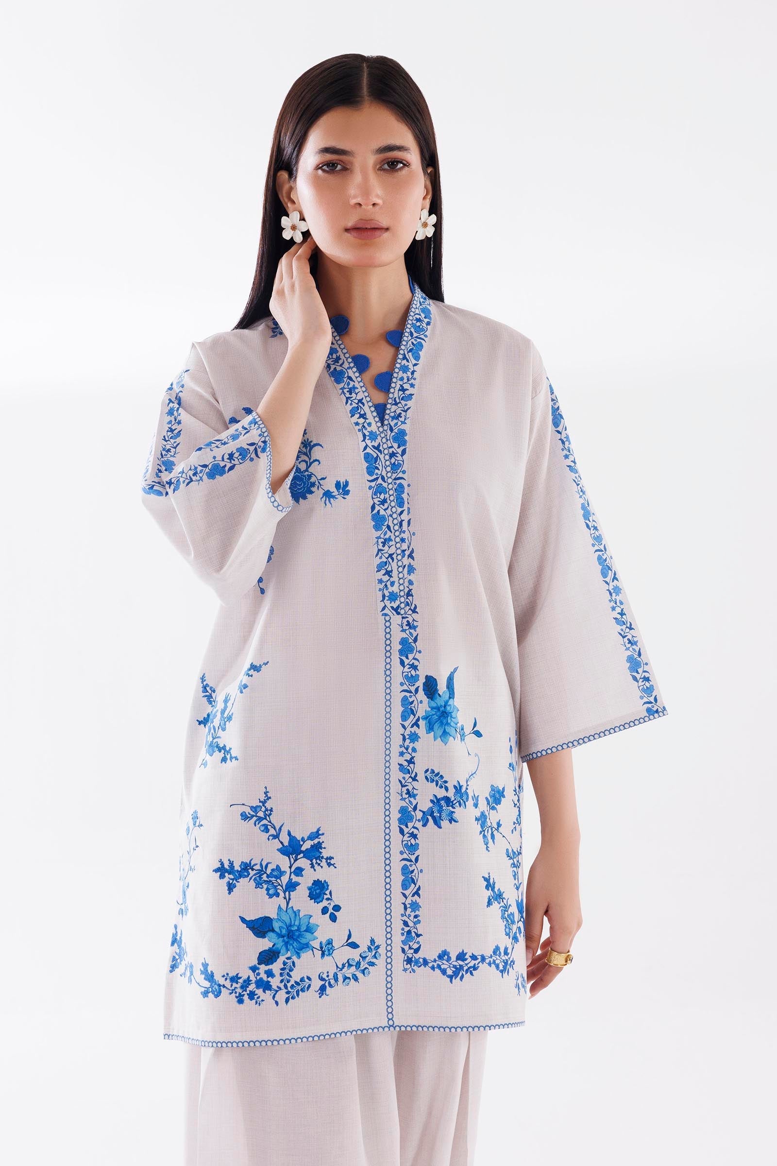 Sana Safinaz Stitched Printed Slub Shirt + Shalwar - SS26BSP035P2T