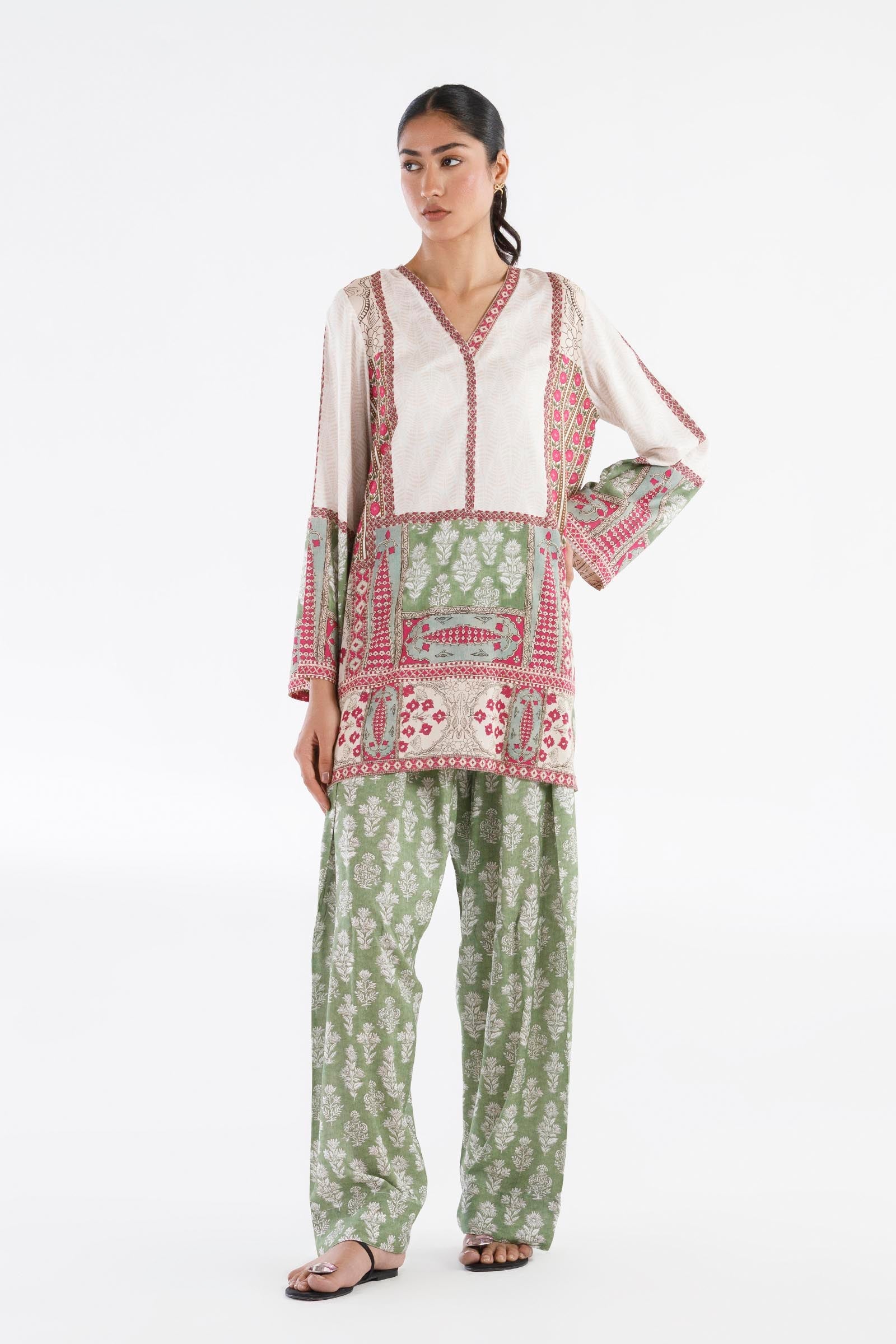 Sana Safinaz Stitched Printed Linen Shirt + Shalwar - SS26BSP108P2T